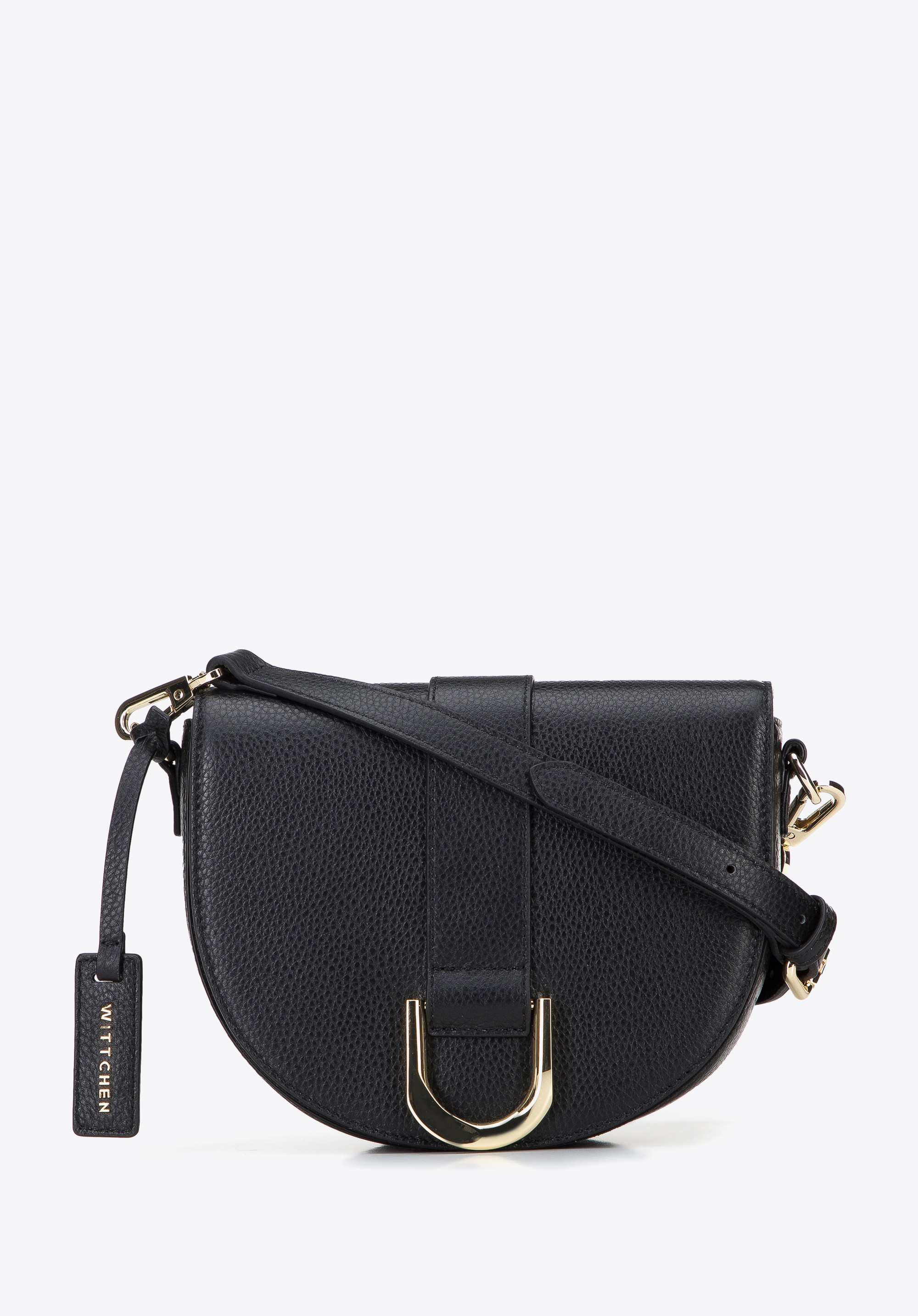 Halbrunde Damen-Umhängetasche aus Leder mit Schnalle, schwarz, 95-4E-652-11, Bild 1