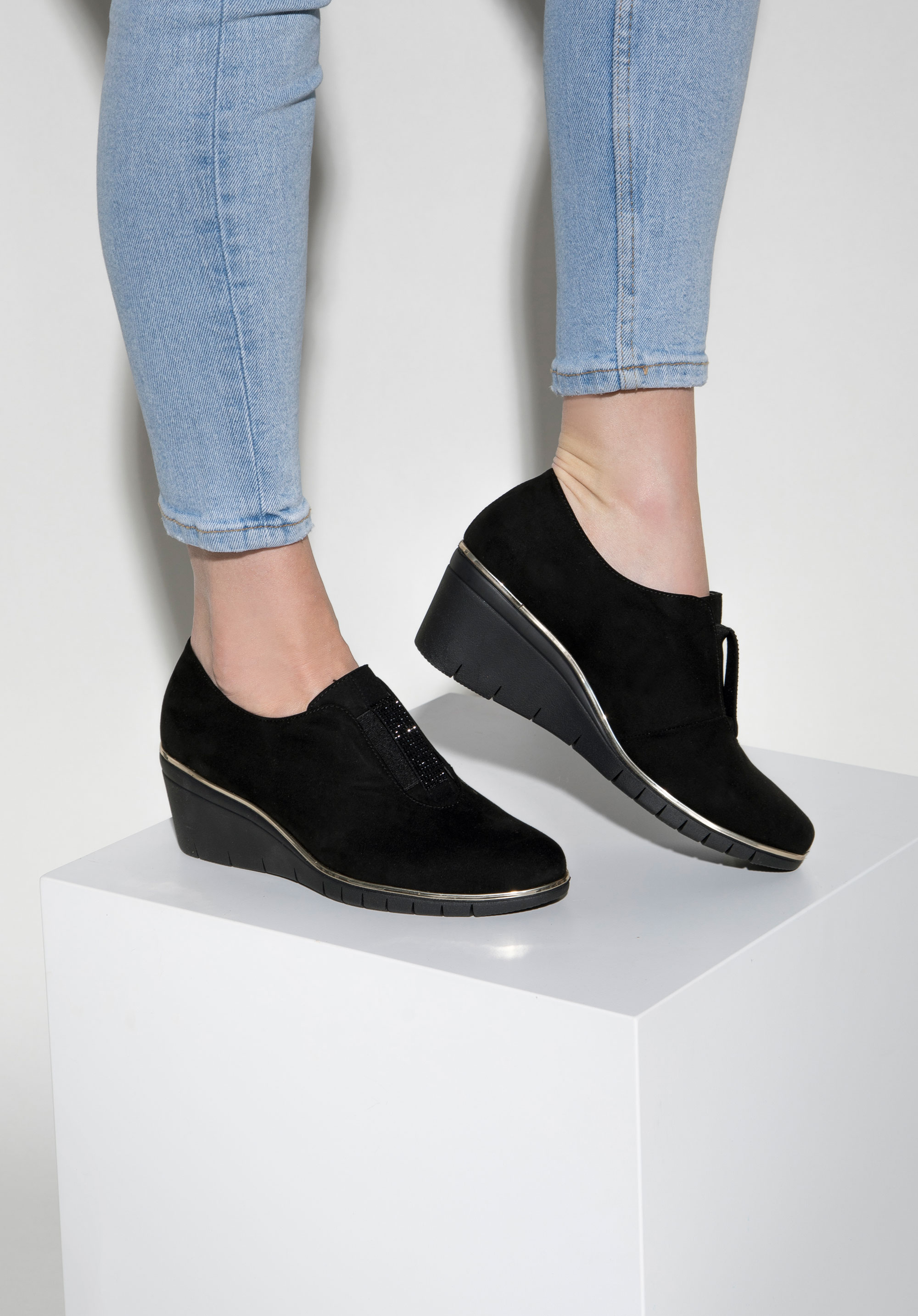 Halbschuhe für Damen mit Keilabsatz, schwarz, 95-D-650-1-36, Bild 1