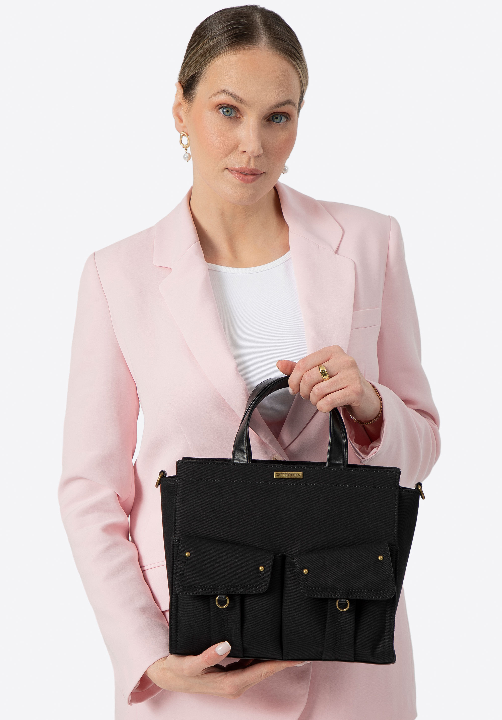 Handtasche aus Baumwollmischung für Damen, schwarz, 100-4Y-440-1, Bild 1