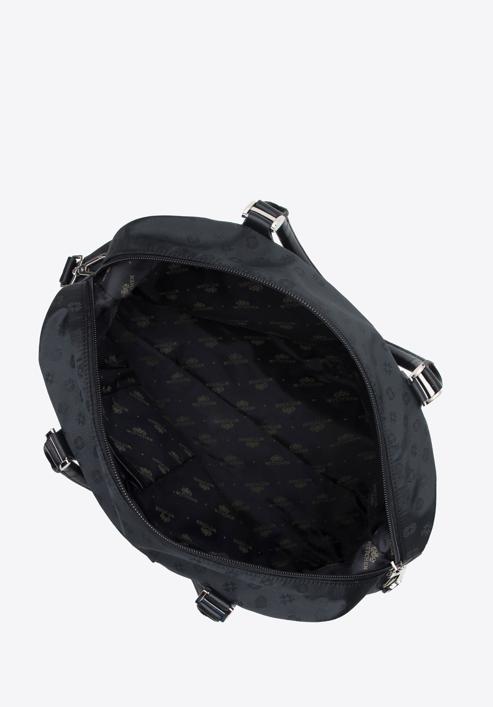Handtasche aus Jacquard und Echtleder mit seitlichen Verschlüssen, schwarz, 95-4-907-1, Bild 3