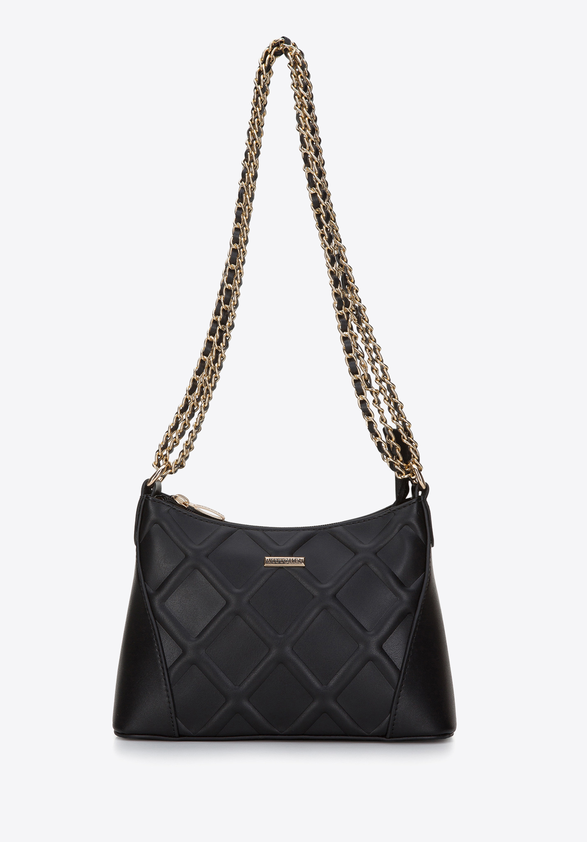 Handtasche aus Ökoleder mit geprägtem Waffelmuster, schwarz, 94-4Y-621-1, Bild 1