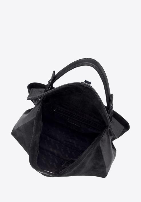 Handtasche aus zwei Lederarten, schwarz, 95-4E-025-4, Bild 3