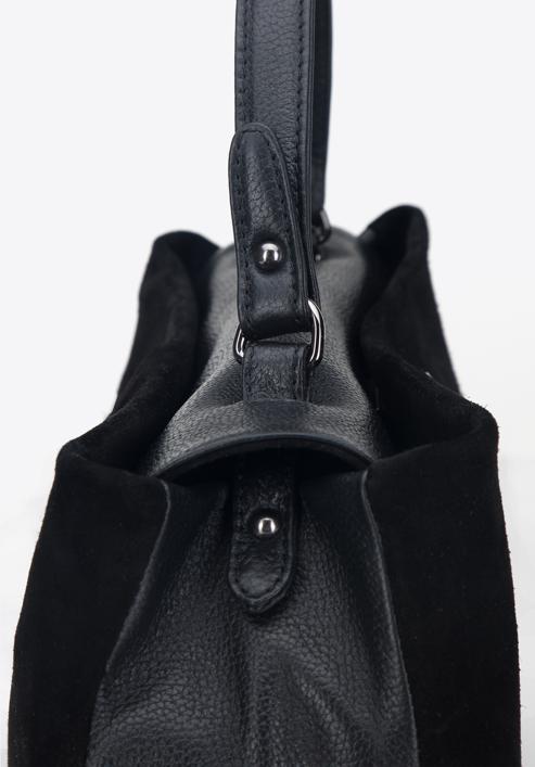 Handtasche aus zwei Lederarten, schwarz, 95-4E-025-1, Bild 4