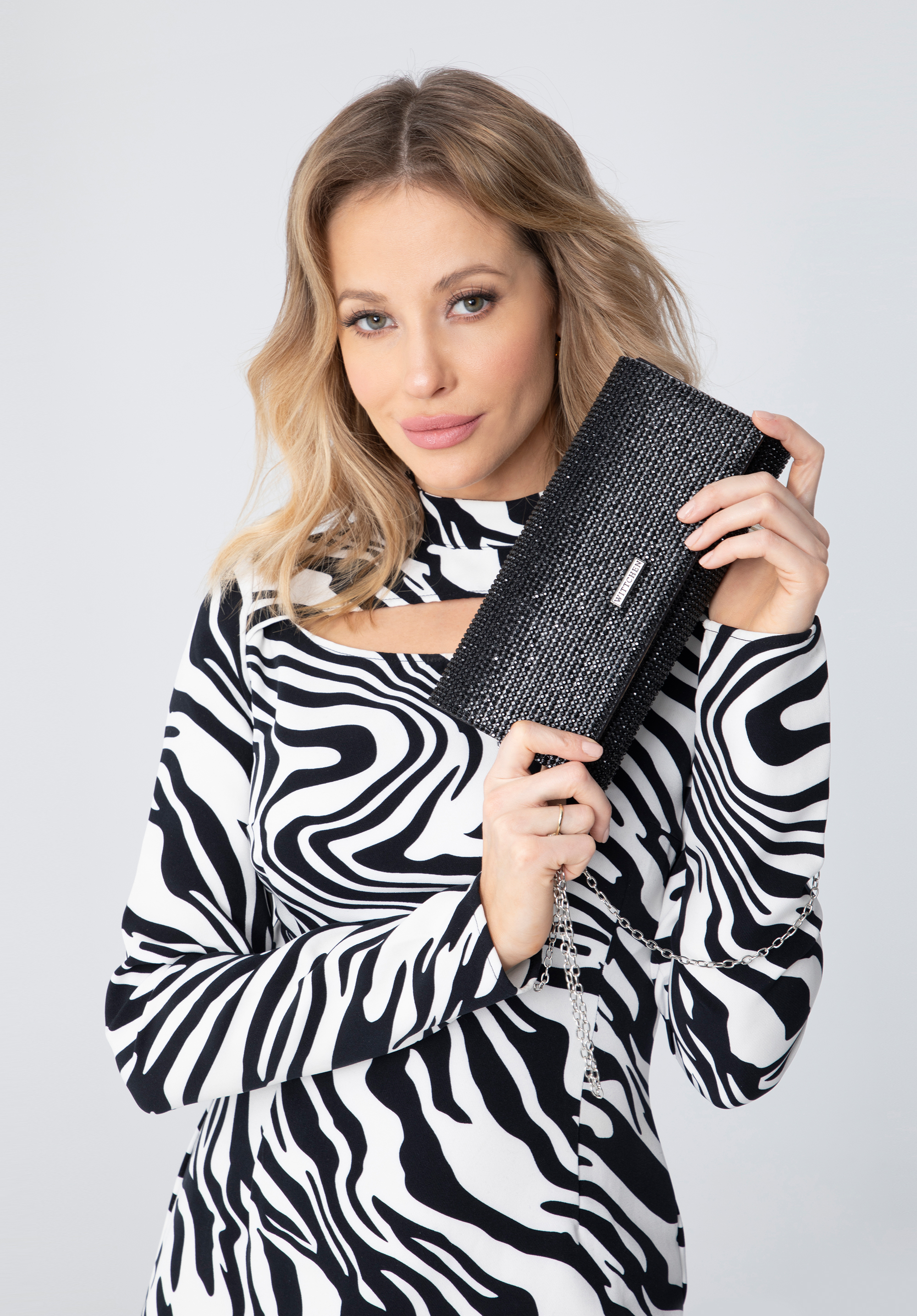 Handtasche mit Kristallen, schwarz, 98-4Y-027-1, Bild 1