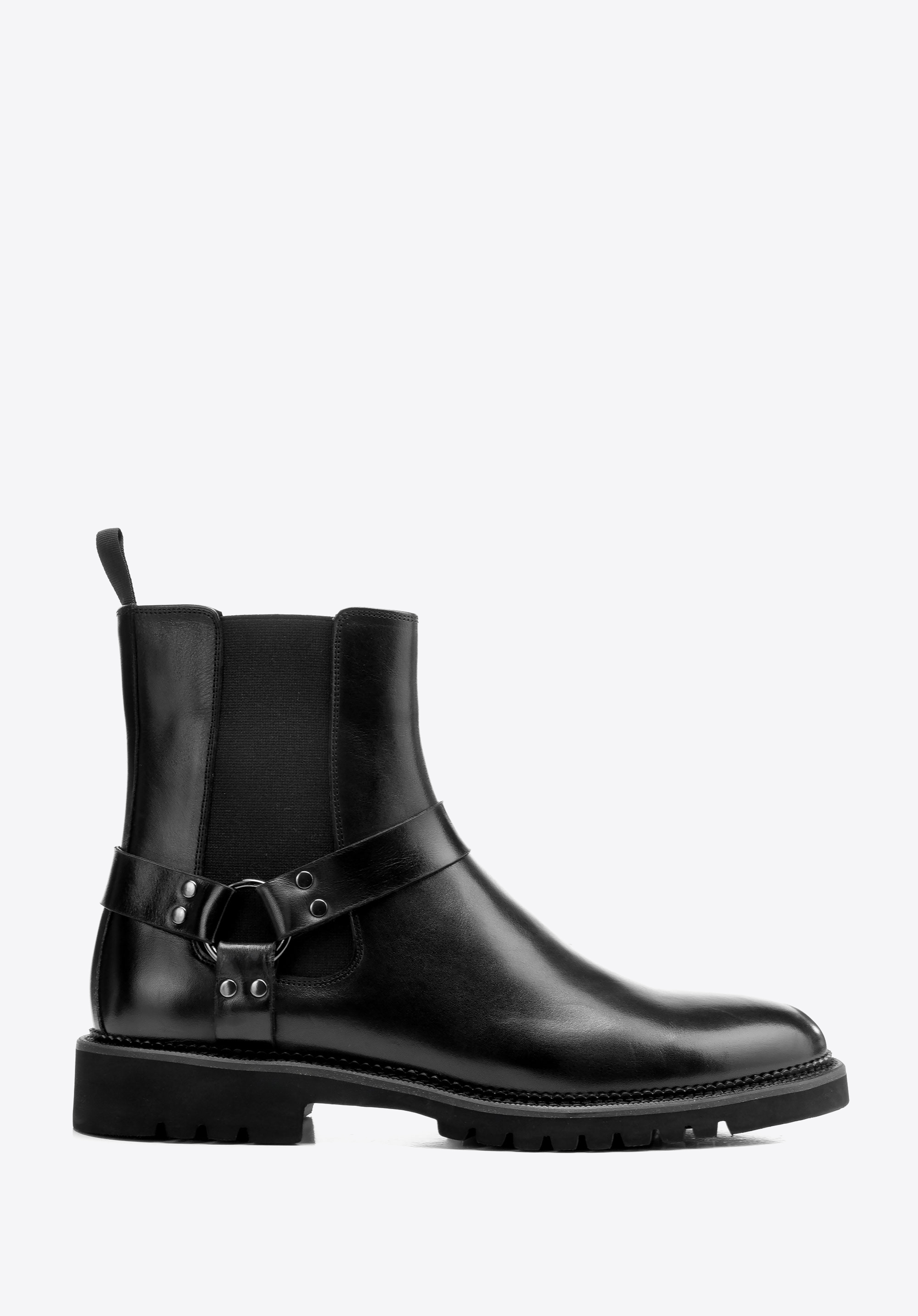 Herren Chelsea Boots aus Leder mit Zierriemen schwarz