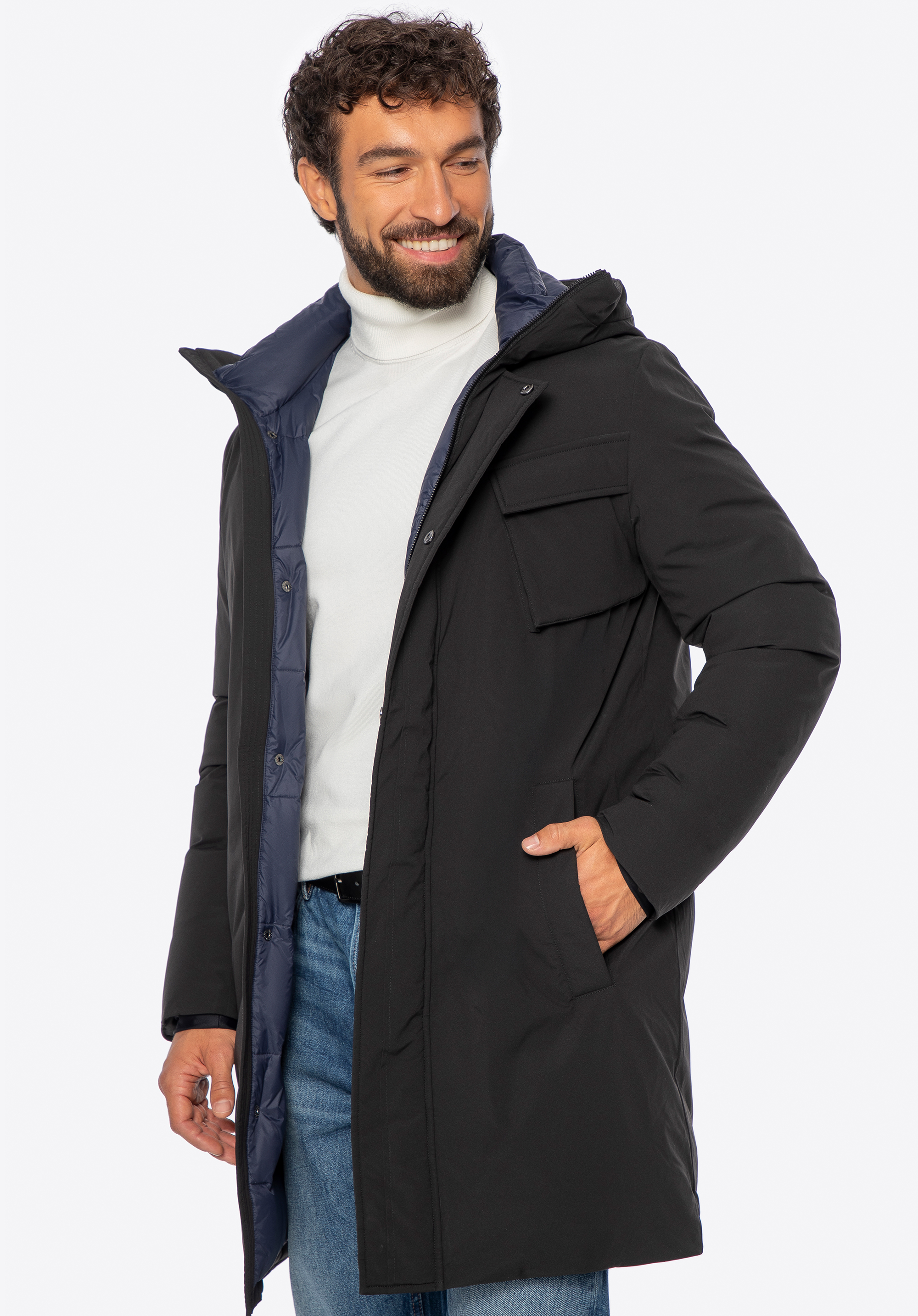 Herren Daunenjacke mit Kapuze, schwarz, 101-9D-250-1-S, Bild 1
