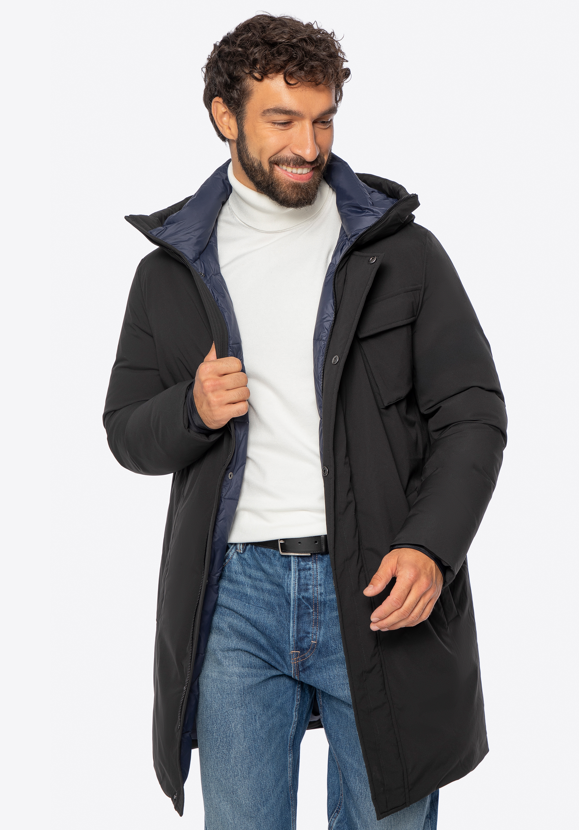 Herren Daunenjacke mit Kapuze, schwarz, 101-9D-250-1-S, Bild 1