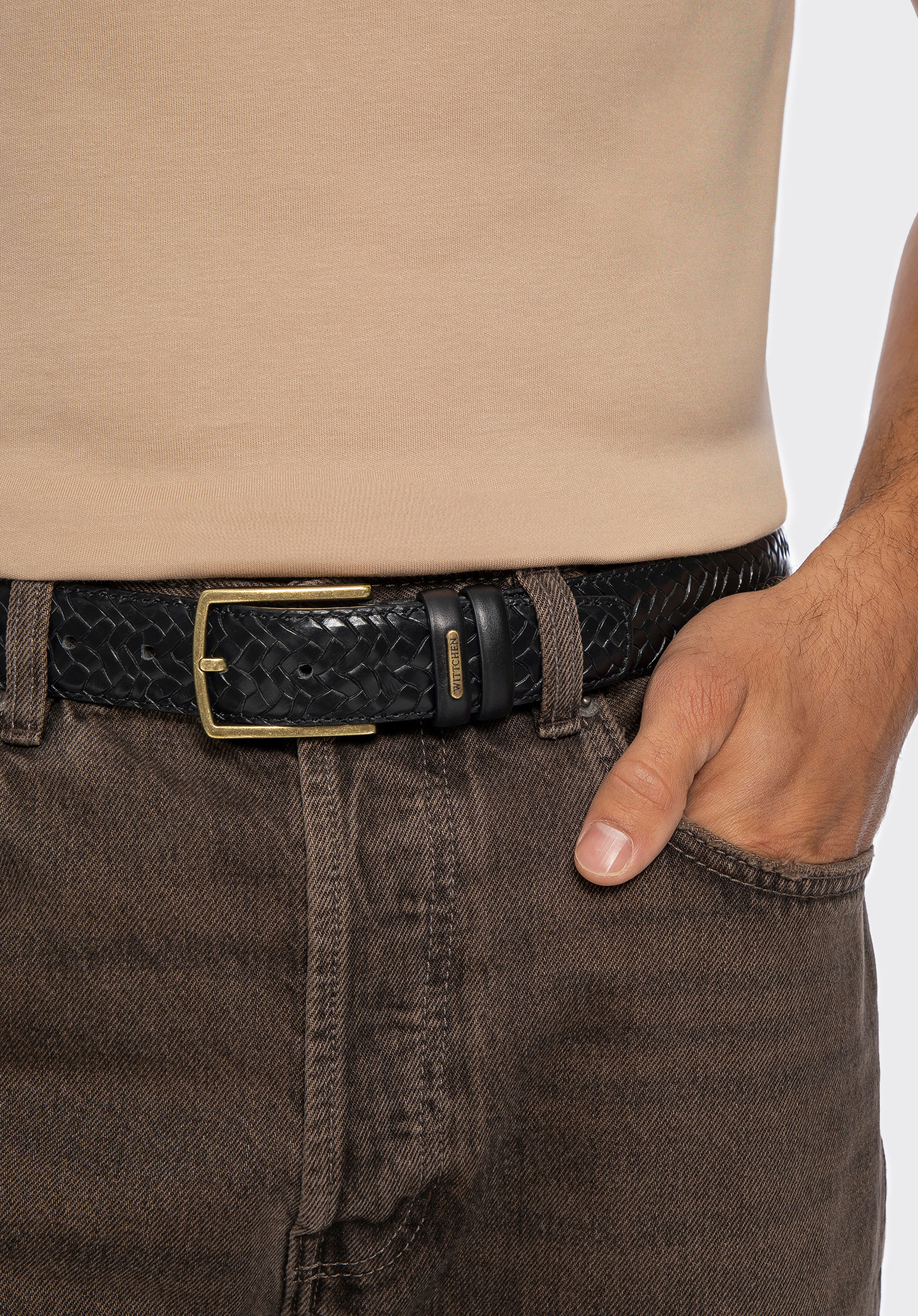 Herren-Gürtel aus Naturleder mit Flechtoptik, schwarz, 101-8M-202-1-S, Bild 1