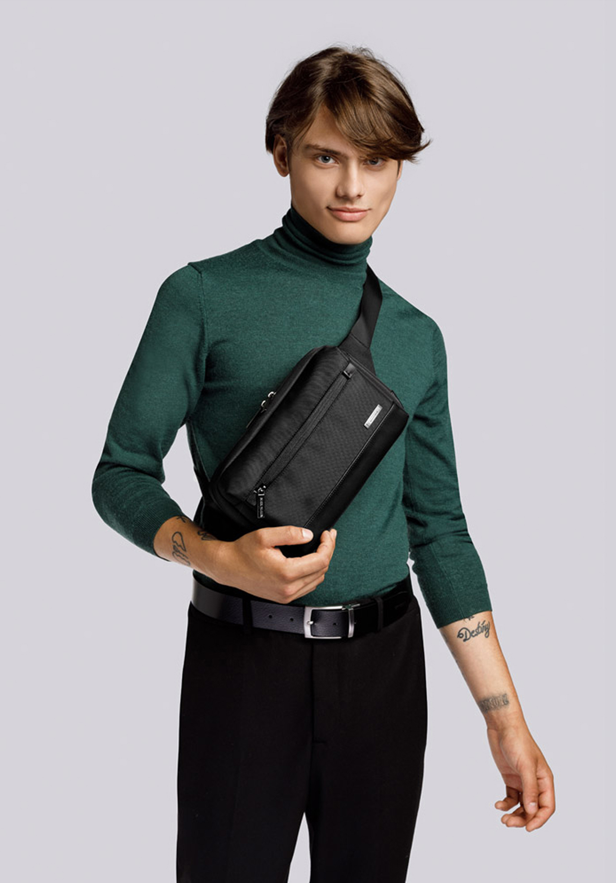 Herren Gürteltasche aus Leder und Kunststoff, schwarz, 93-3U-901-1, Bild 1