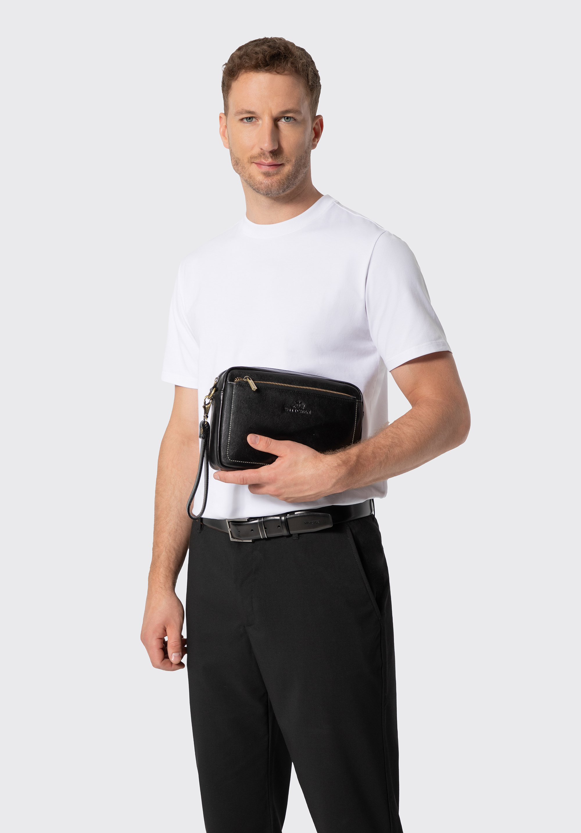 Herren-Handgelenktasche aus Leder, schwarz, 103-3U-008-1, Bild 1