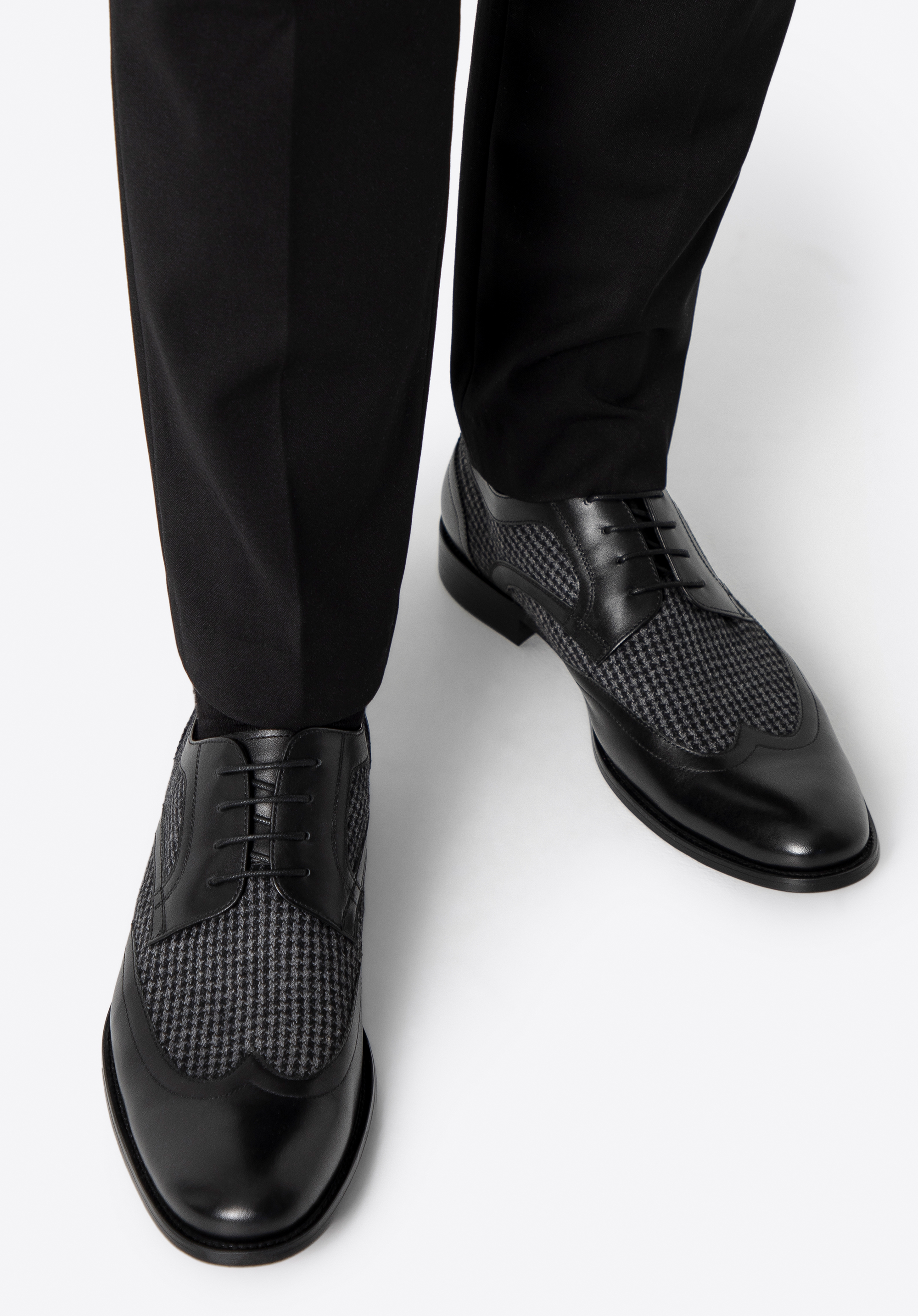 Herren Leder Derby mit Textileinsätzen, schwarz, 100-M-706-1-41, Bild 1