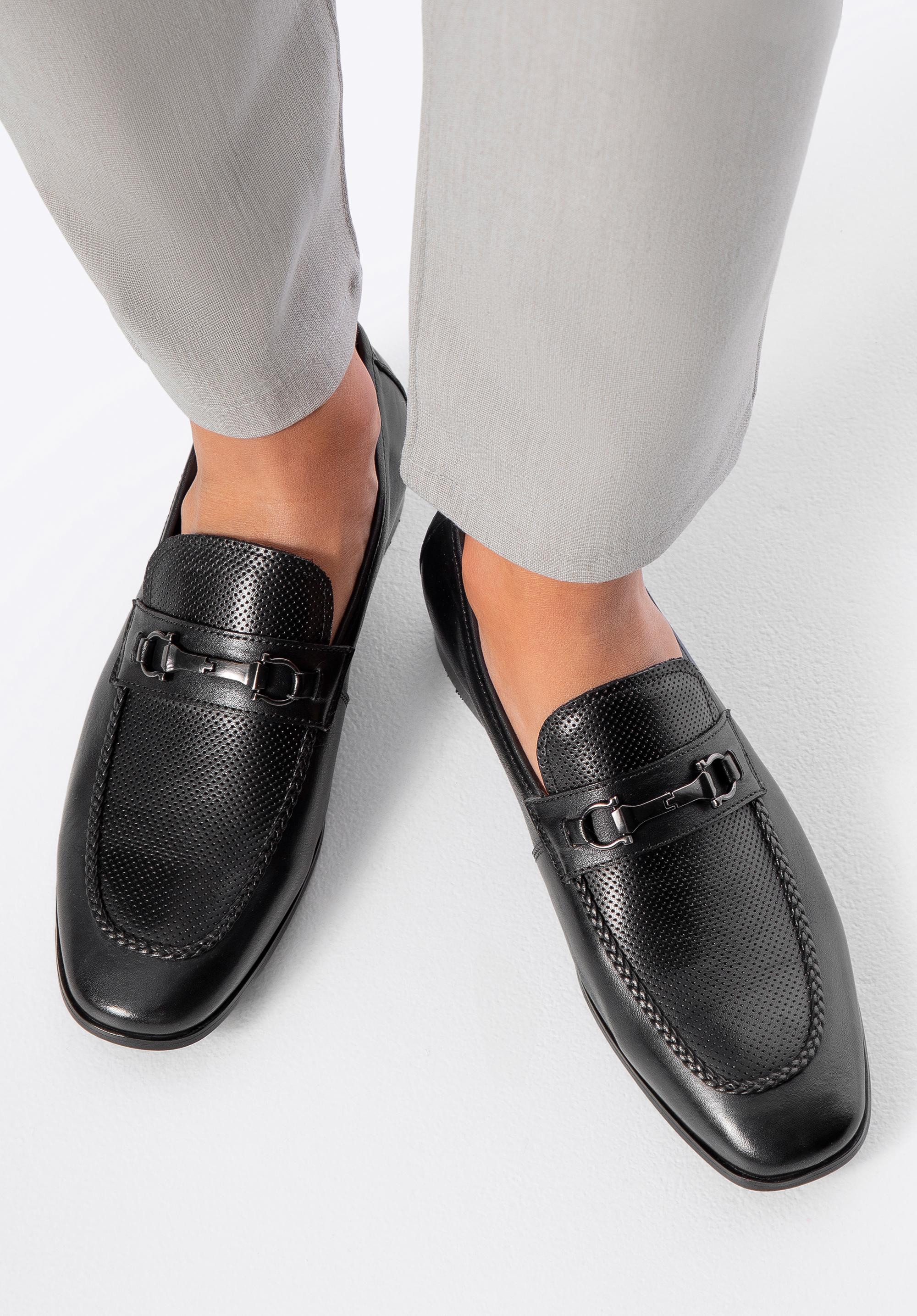 Herren Leder Mokassins mit Gürtelschnalle, schwarz, 100-M-515-1-42, Bild 1