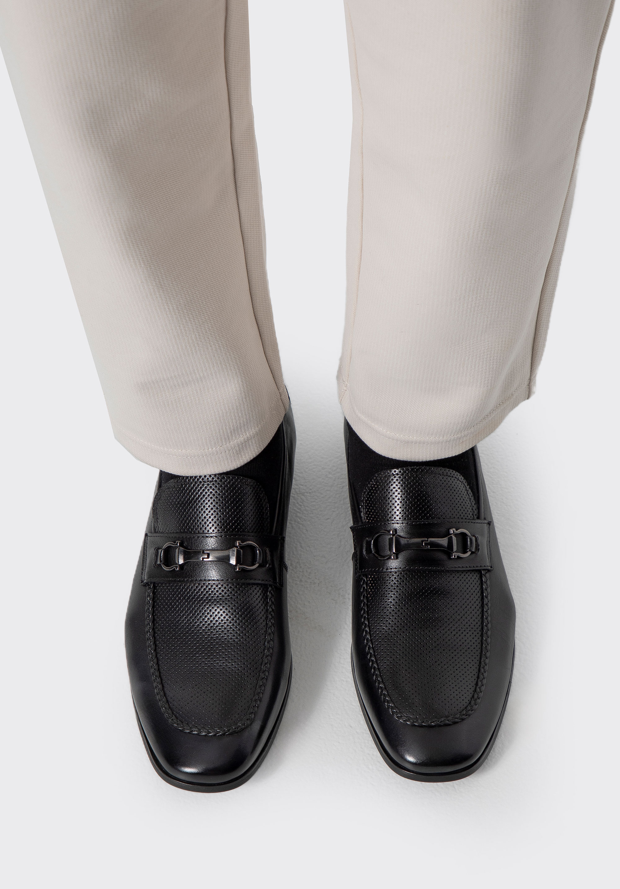 Herren Leder Mokassins mit Gürtelschnalle, schwarz, 100-M-515-1-40, Bild 1