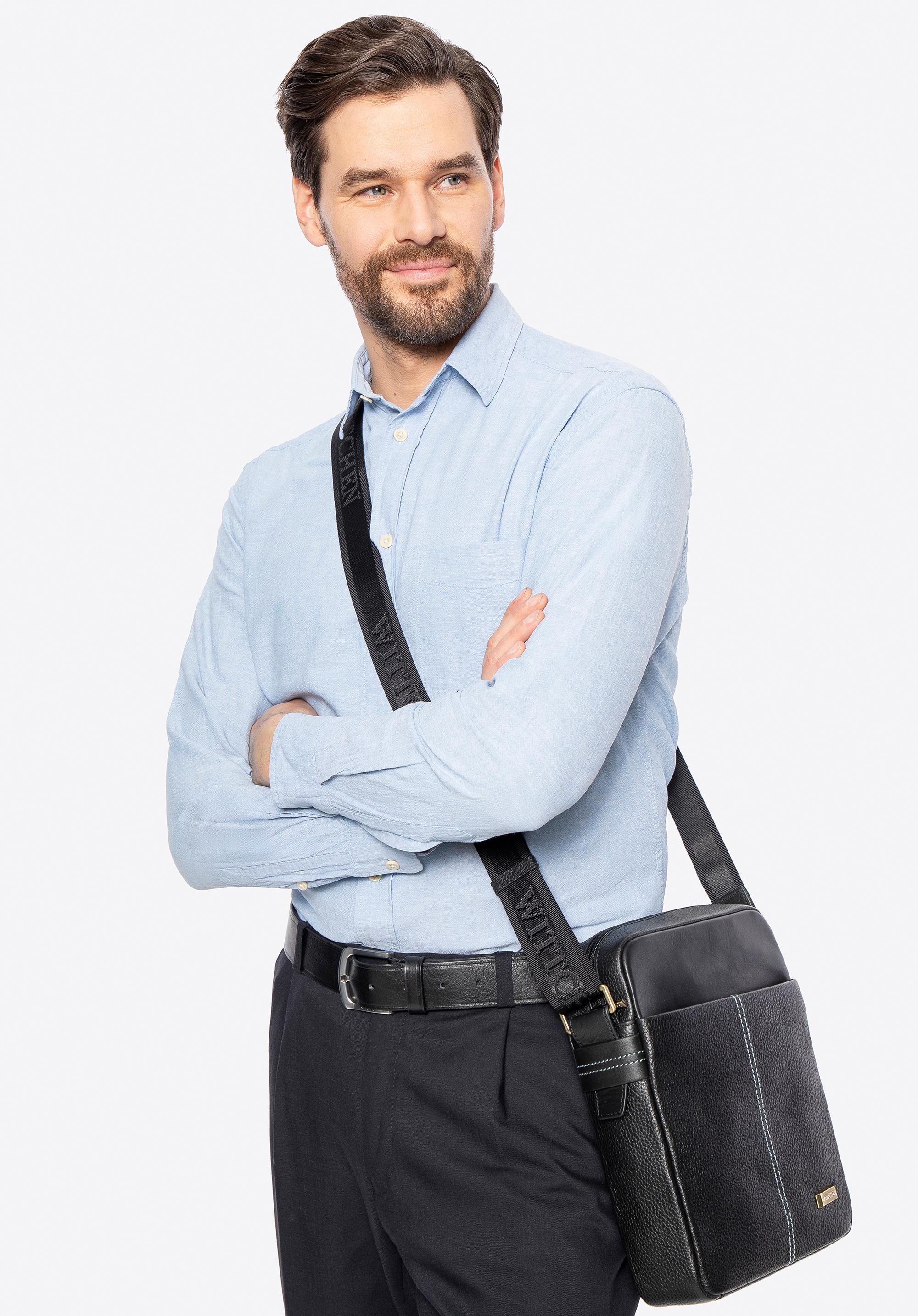 Herren Leder Umhängetasche, schwarz, 100-4U-803-1, Bild 1