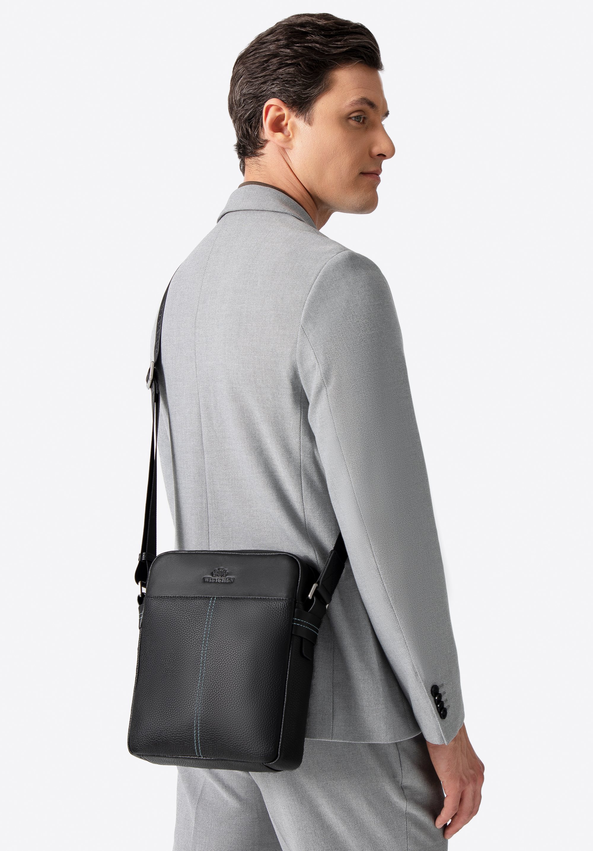 Herren Leder Umhängetasche, schwarz, 100-4U-803-1, Bild 1