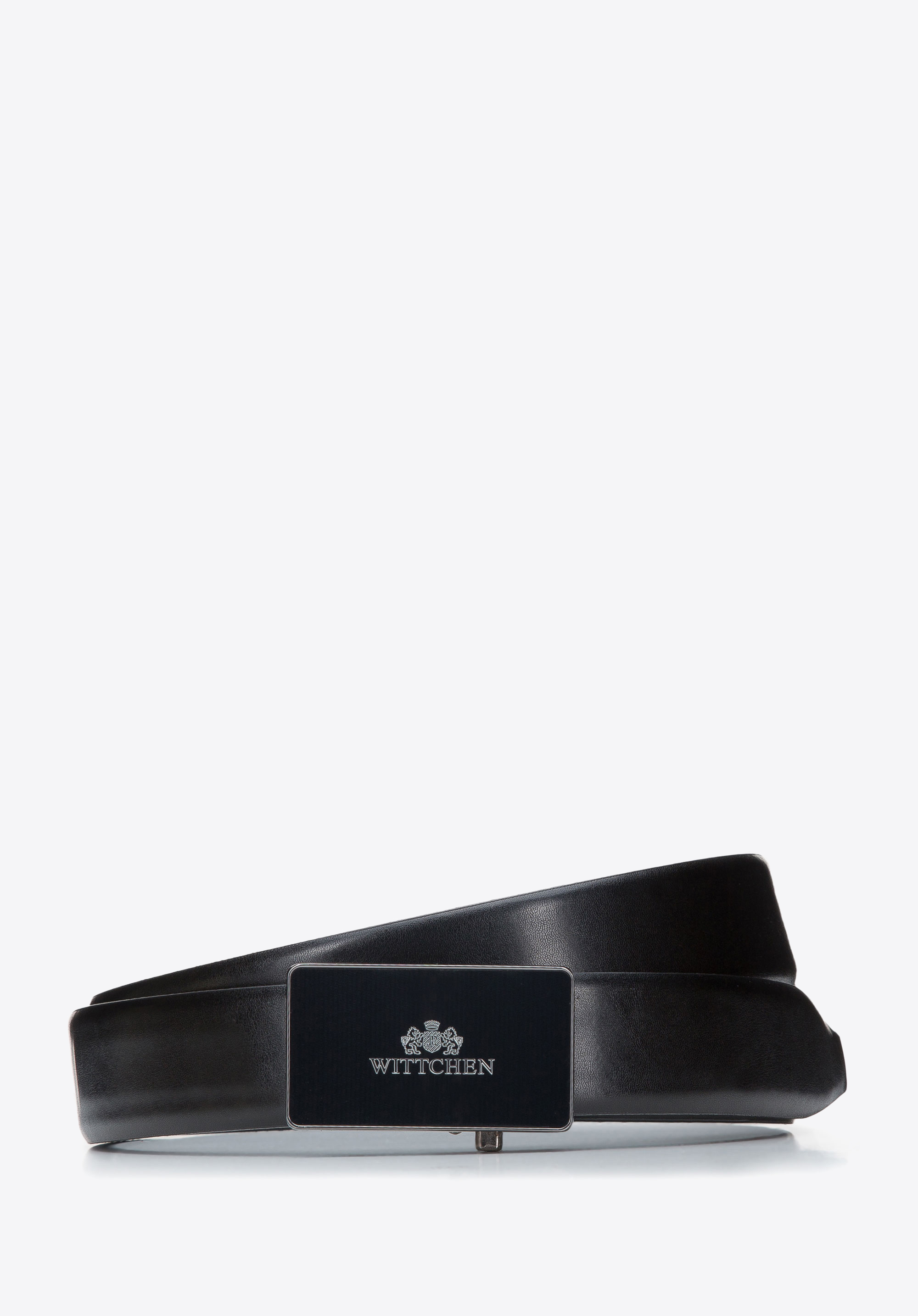 Herren-Ledergürtel mit silbernem Logo, schwarz, 94-8M-901-1-12, Bild 1