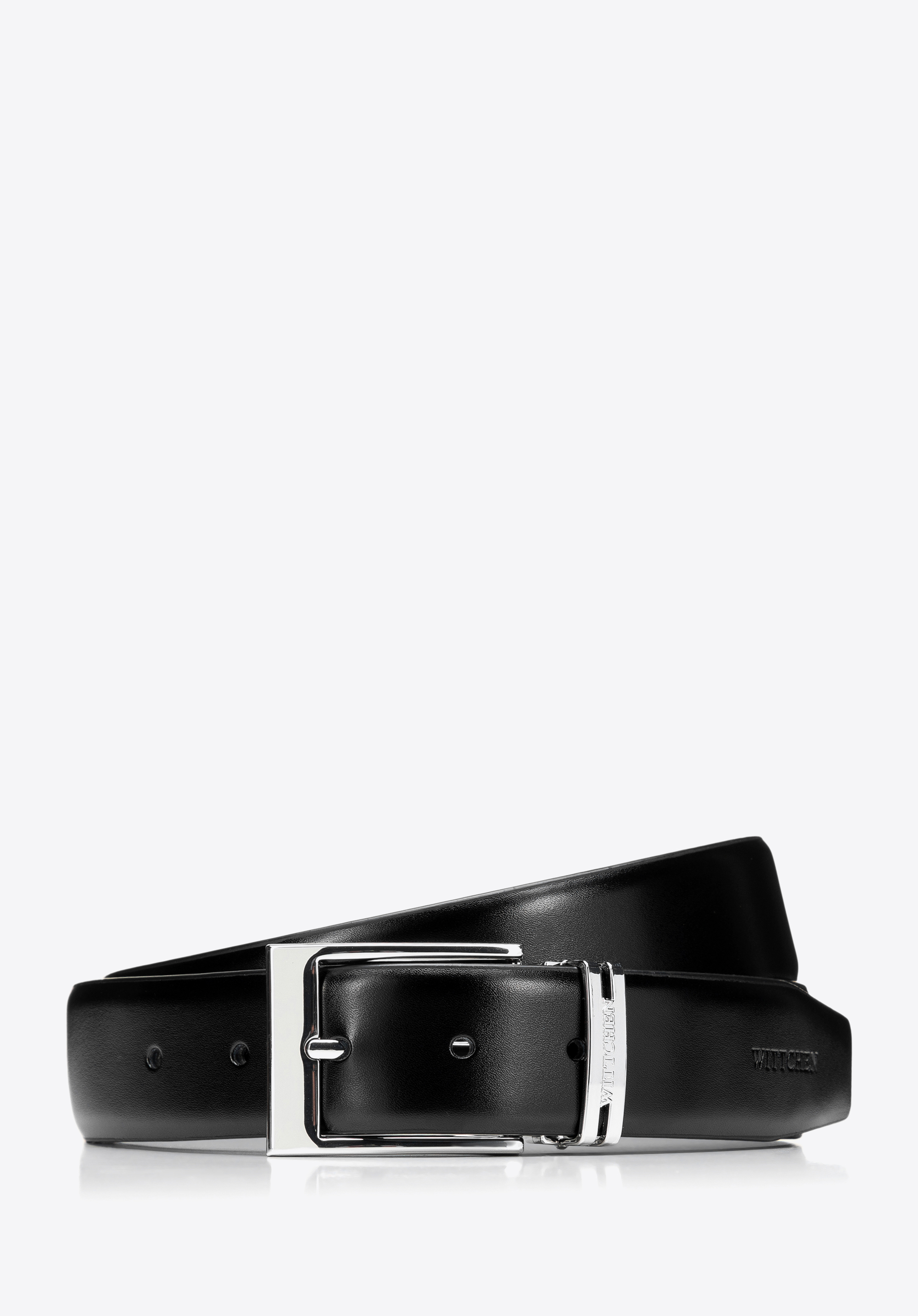 Herren Ledergürtel mit verstellbarer Länge, schwarz-silber, 101-8M-210-1S-S, Bild 1