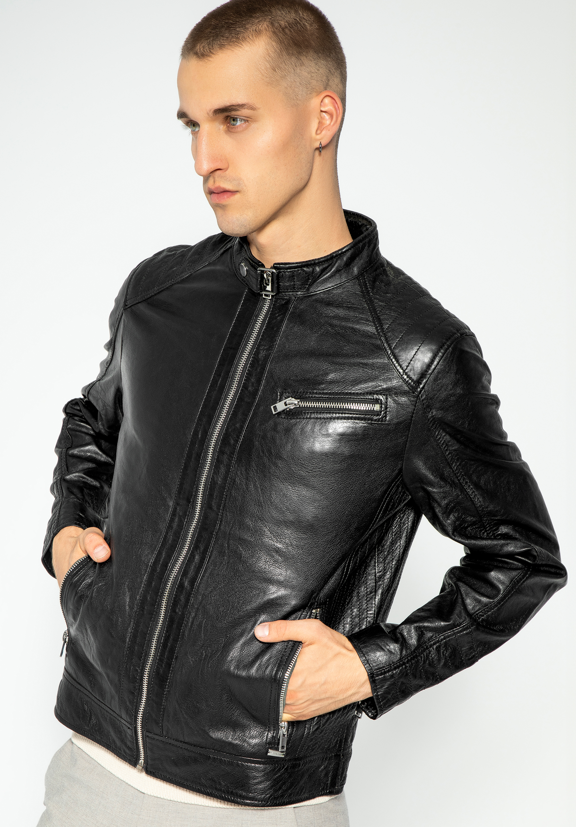 Herren-Lederjacke, schwarz, 97-09-253-1-S, Bild 1