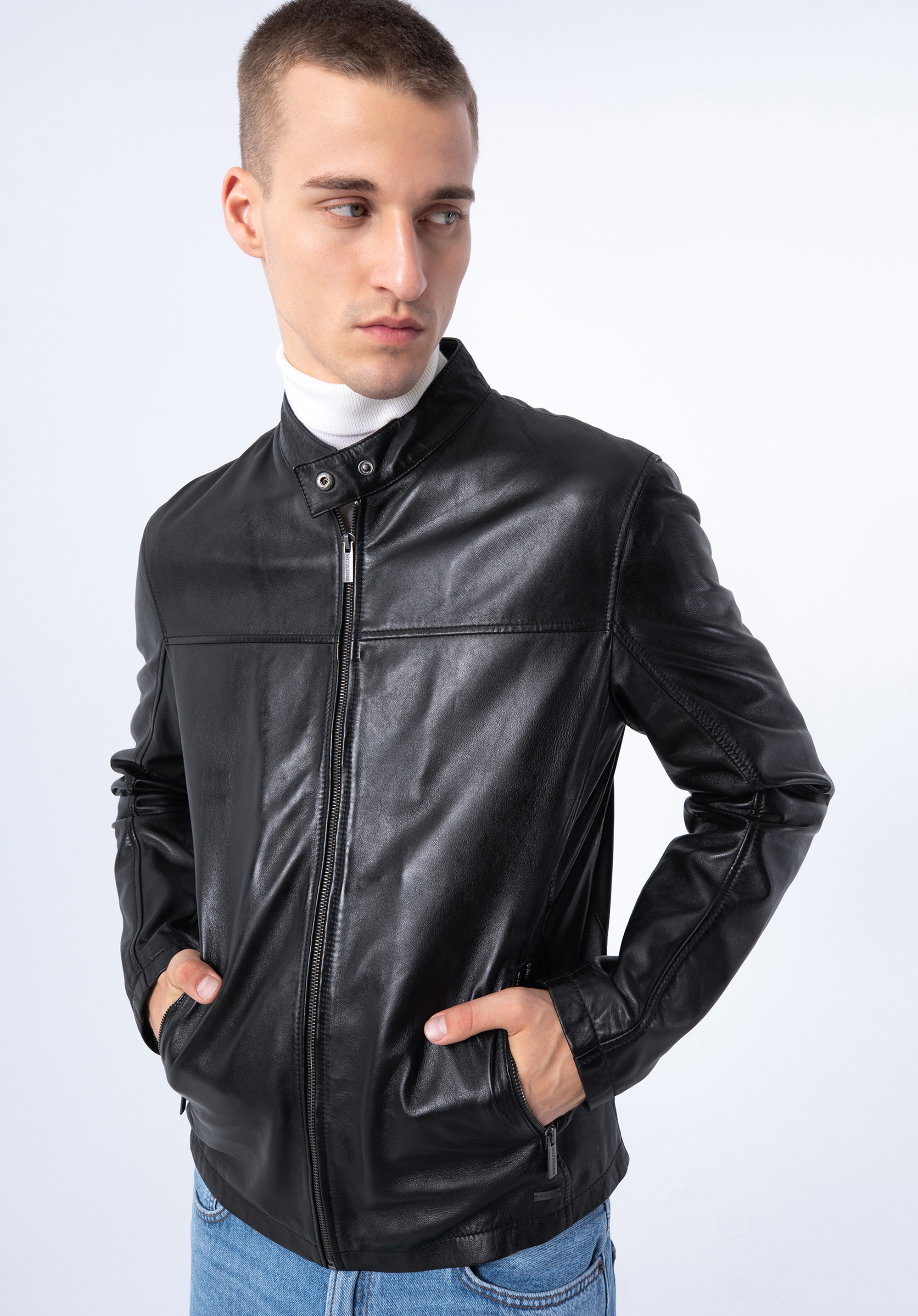 Klassische Herrenjacke aus Leder, schwarz, 97-09-851-1-L, Bild 1