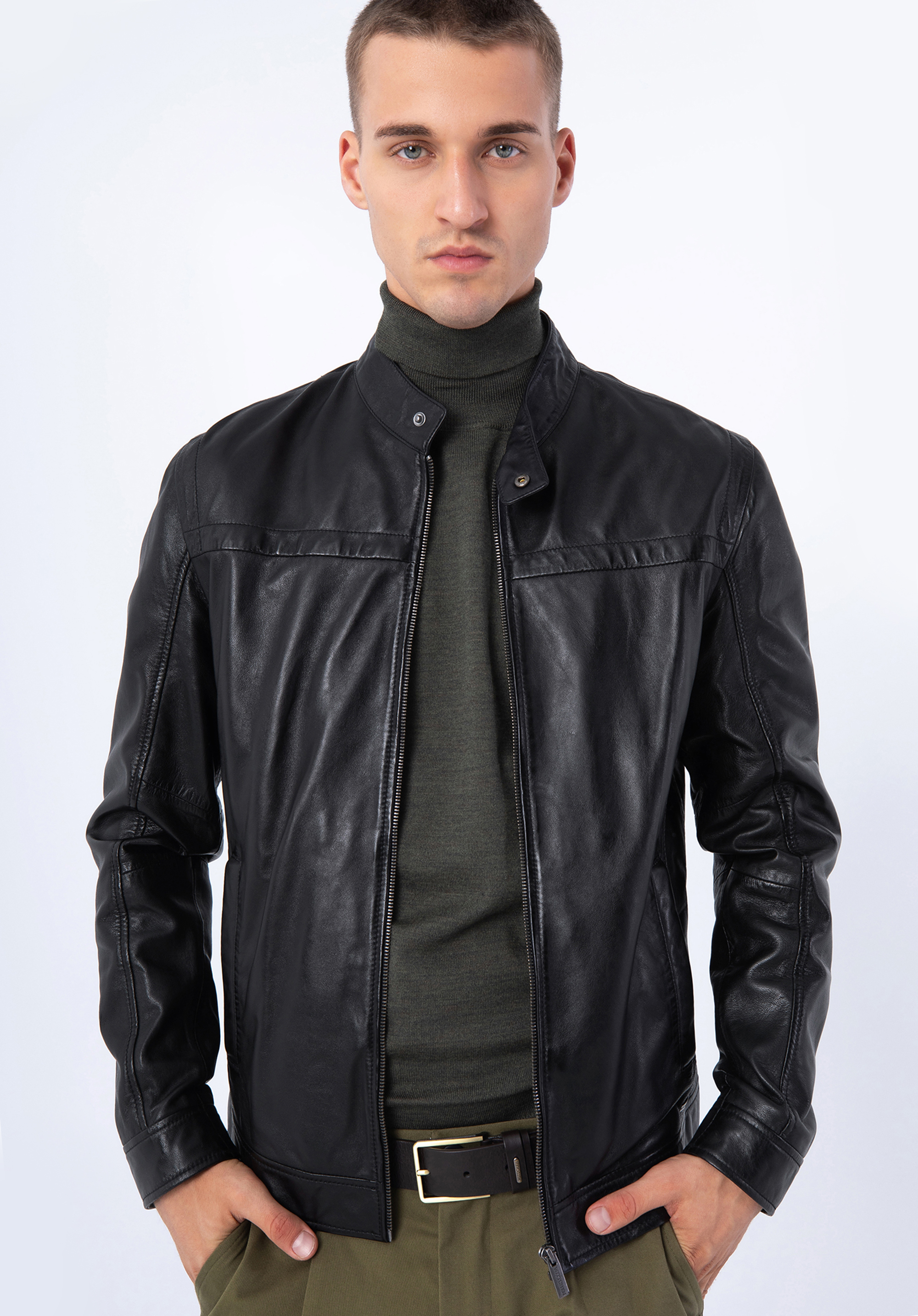 Klassische Herrenjacke aus Leder, schwarz, 97-09-854-1-S, Bild 1