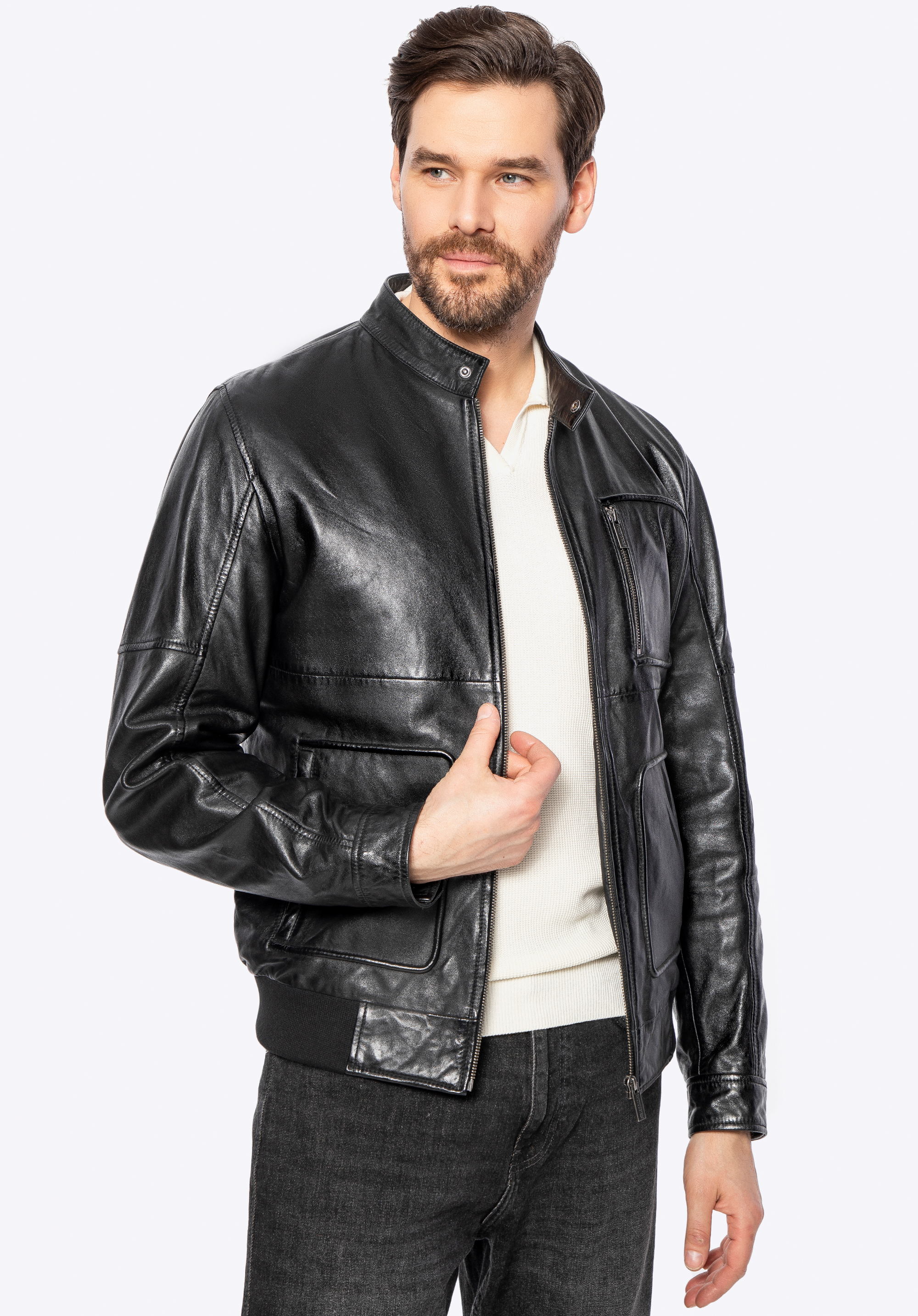 Herren Lederjacke mit rechteckigen Taschen, schwarz, 100-09-810-1-L, Bild 1