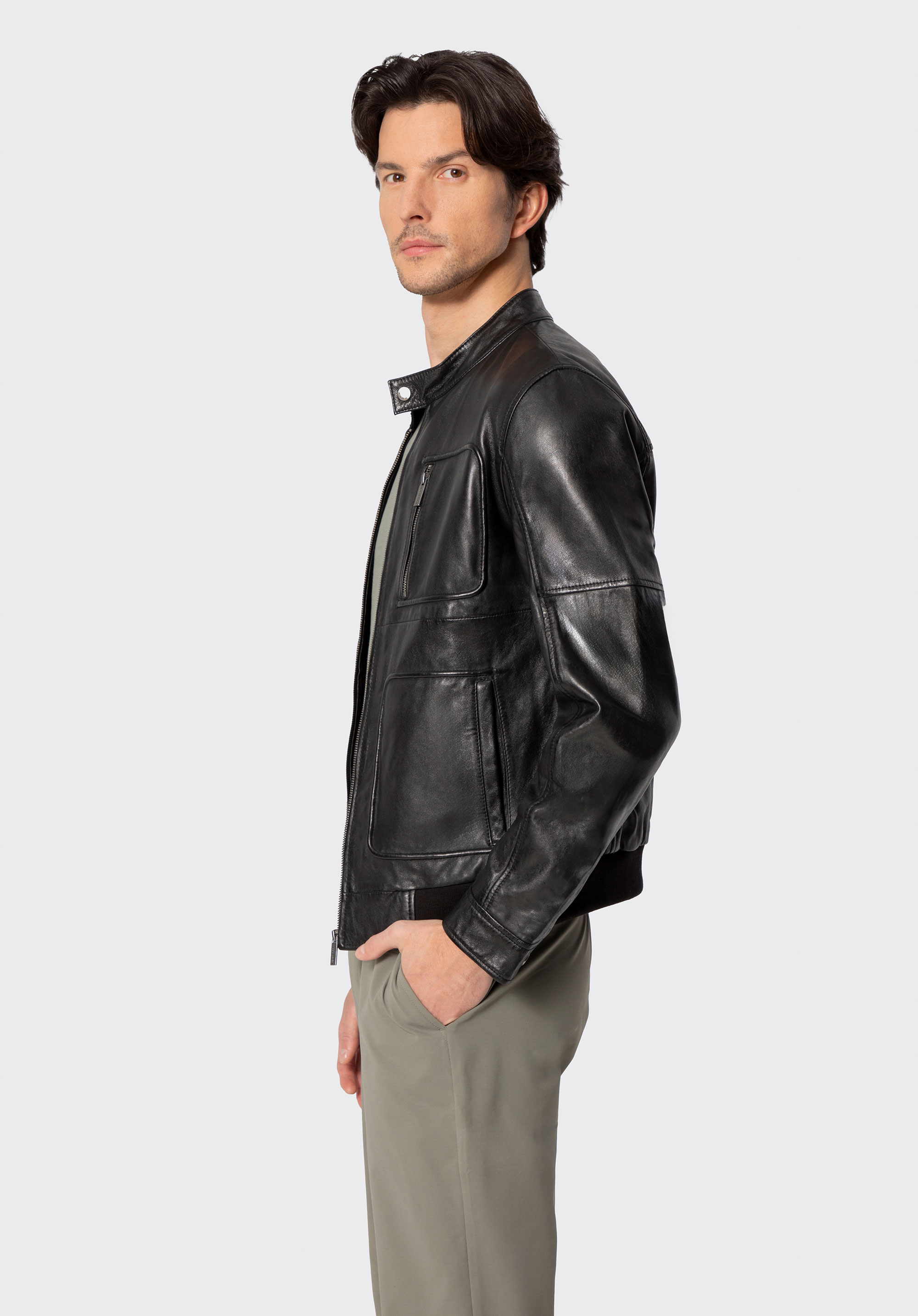 Herren Lederjacke mit rechteckigen Taschen, schwarz, 100-09-810-1-XL, Bild 1