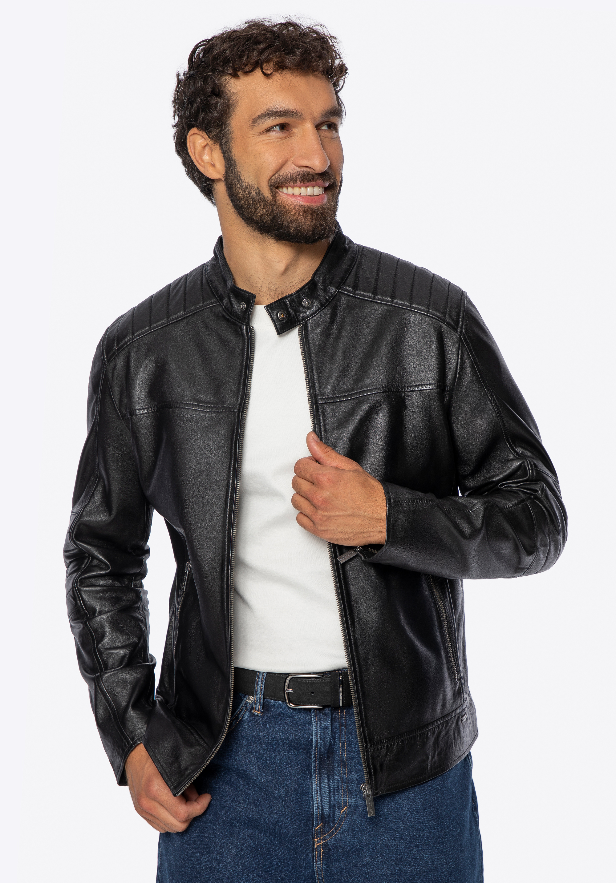 Herren Lederjacke mit Stehkragen, schwarz, 101-09-852-1-2XL, Bild 1
