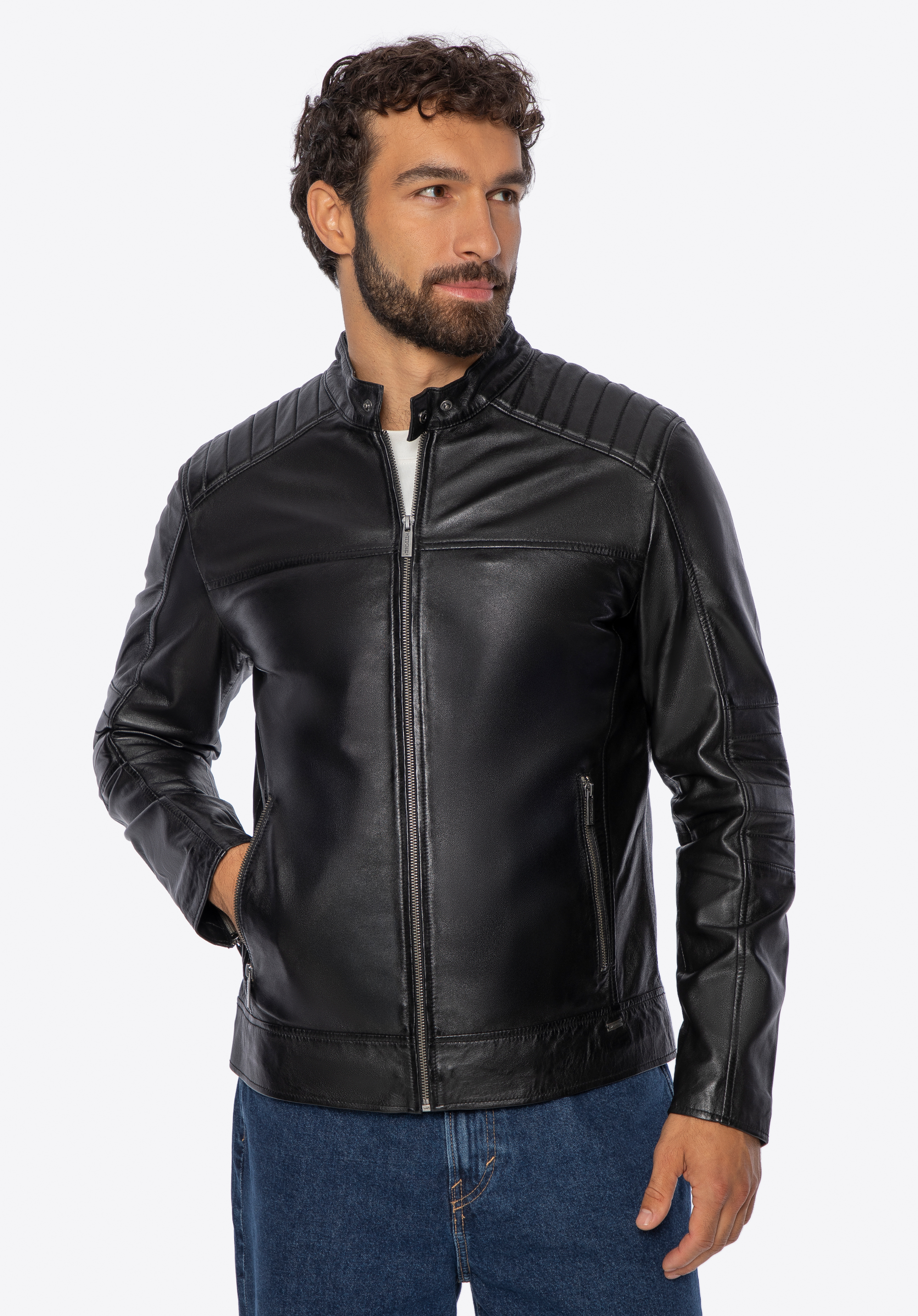 Herren Lederjacke mit Stehkragen, schwarz, 101-09-852-1-2XL, Bild 1