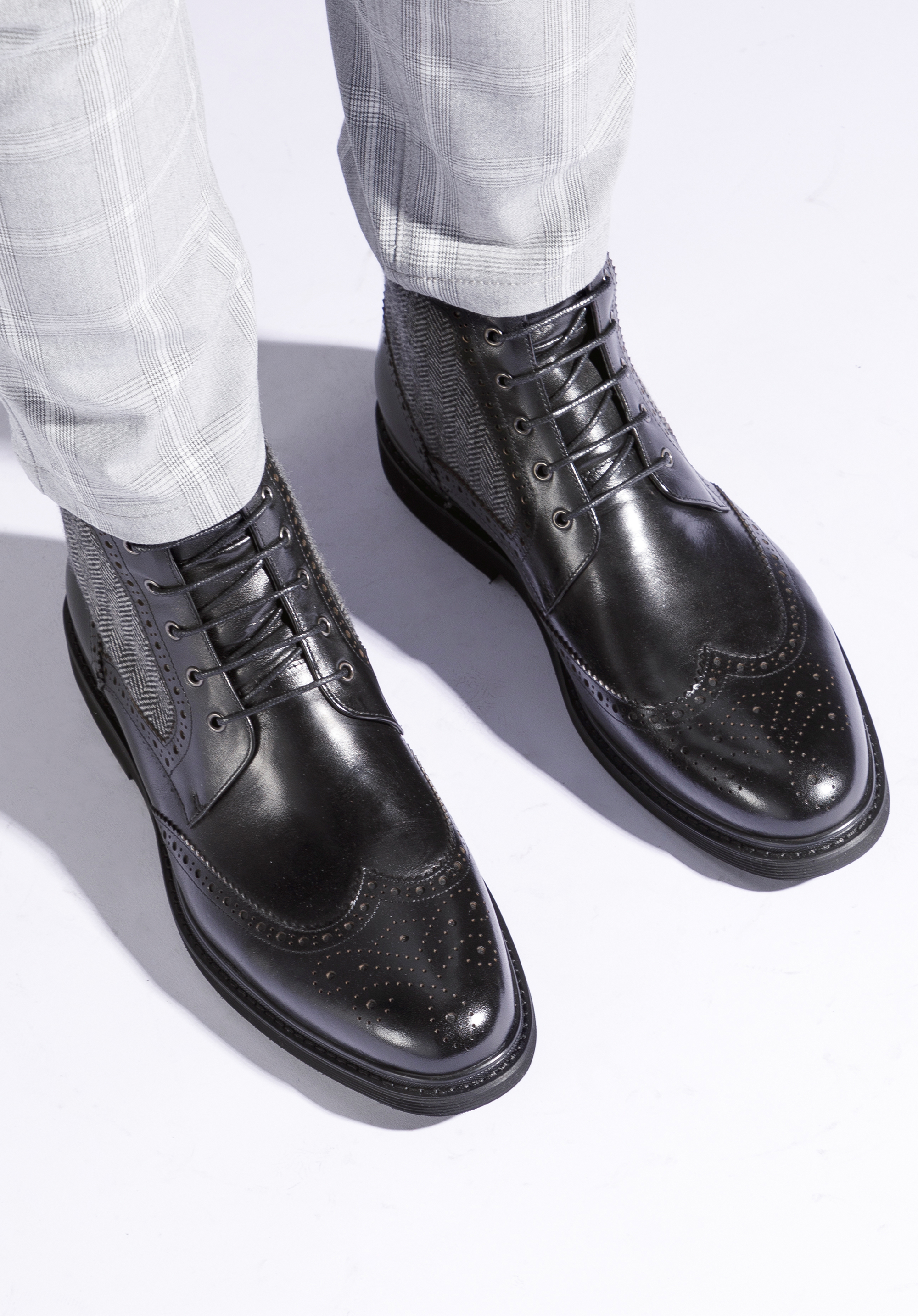 Herren-Lederstiefel mit Fischgrätenmuster, schwarz, 95-M-502-1-40, Bild 1