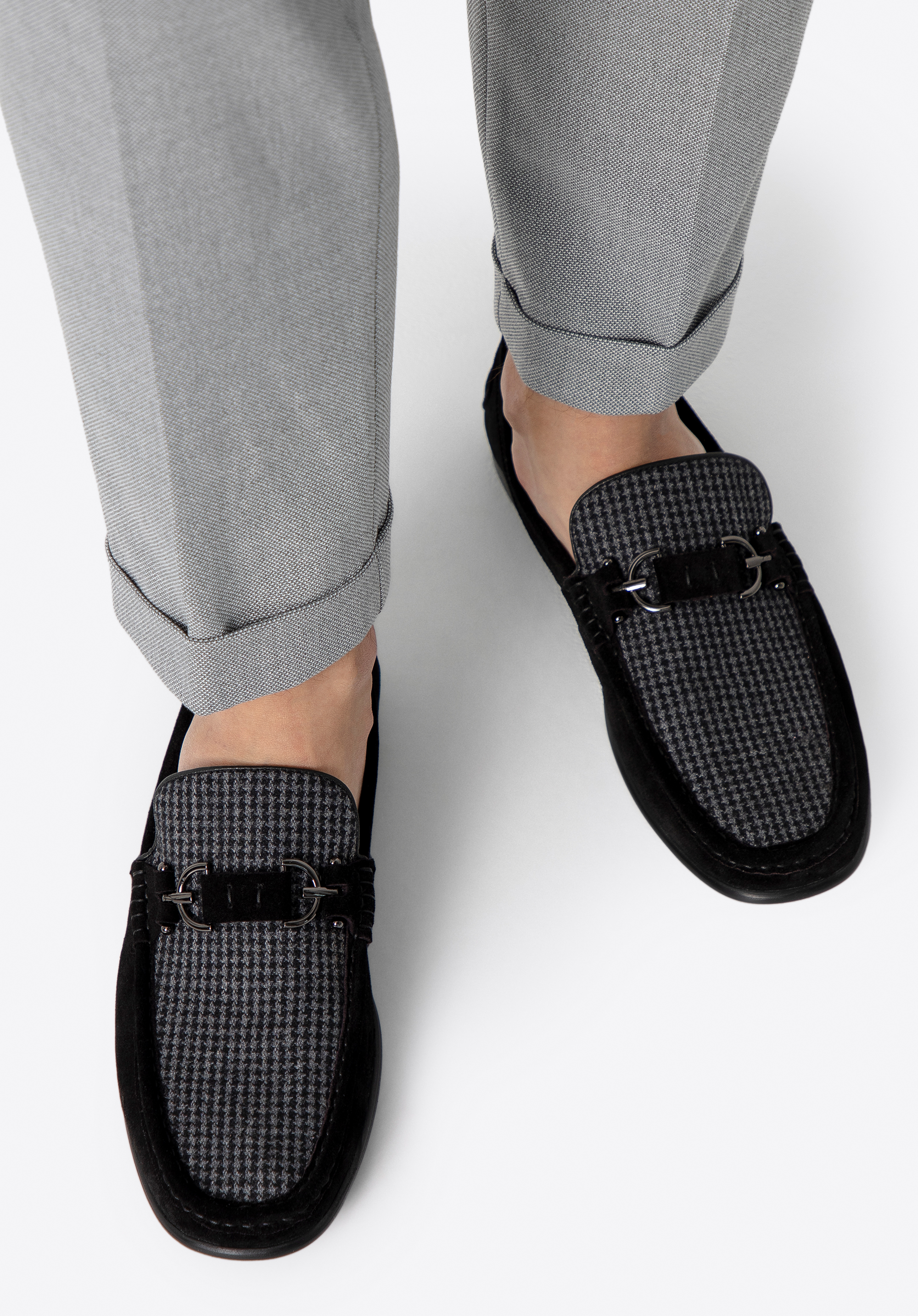 Herren-Mokassins aus kariertem Stoff, schwarz, 100-M-705-1-40, Bild 1