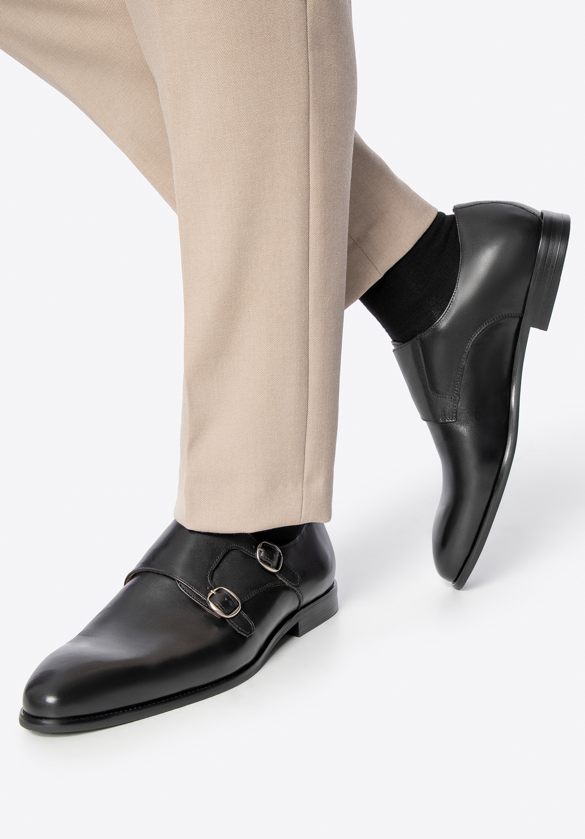 Herren-Monkstrap-Schuhe aus Leder mit Doppelschnalle, schwarz, 101-M-301-1-42, Bild 1