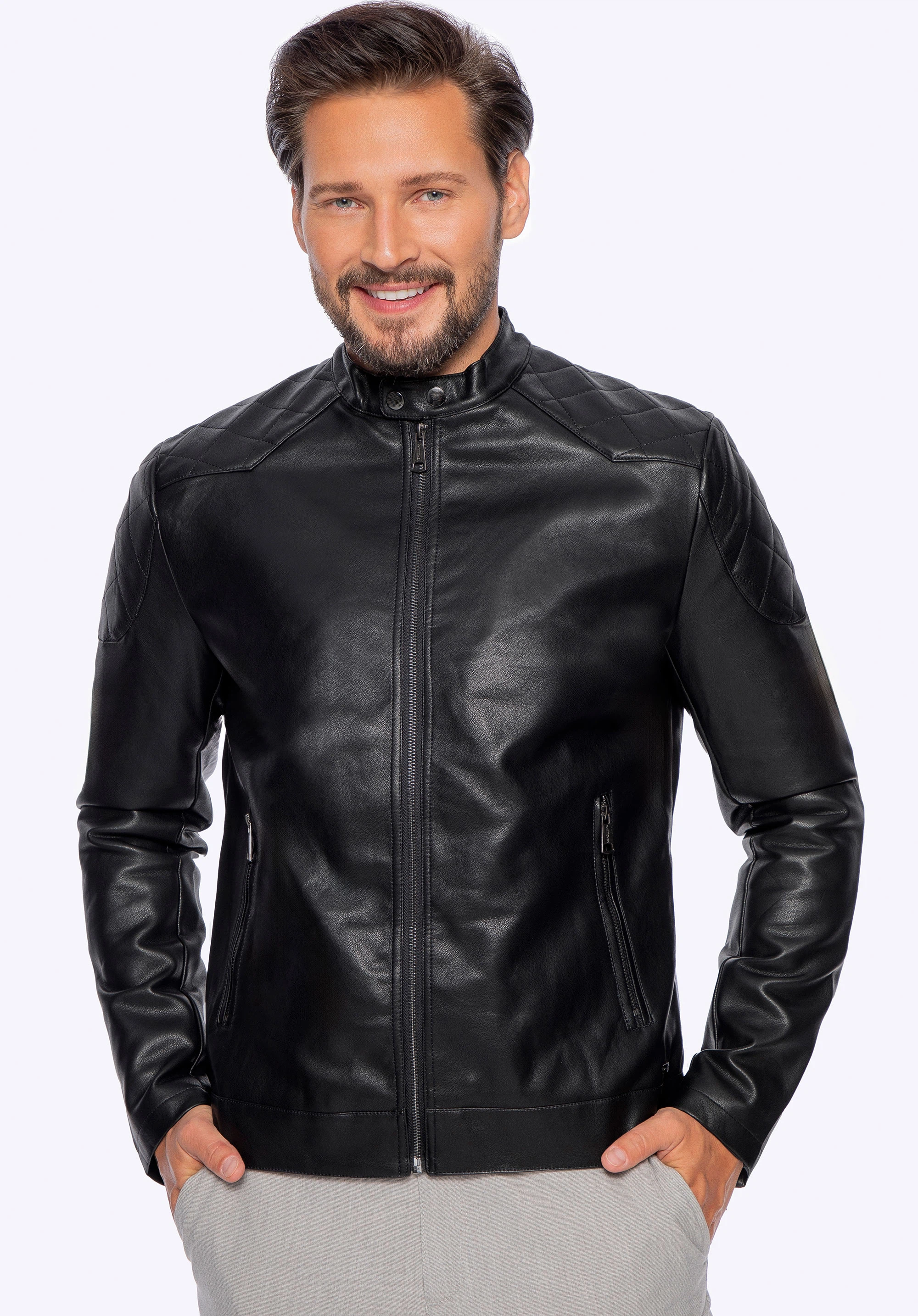 Herren-Öko-Lederjacke mit Steppung, schwarz, 97-9P-155-1-L, Bild 1