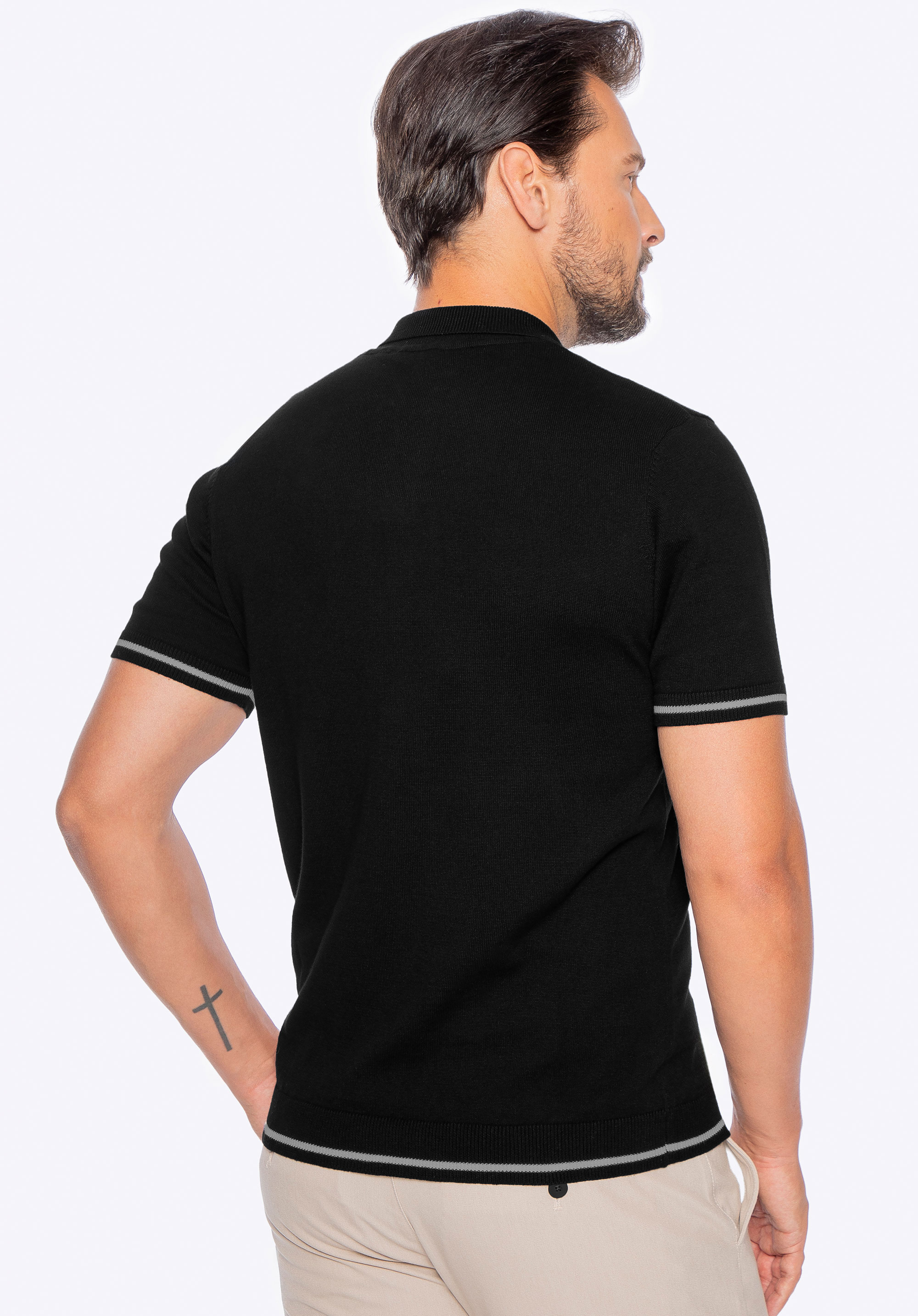 Herren-Poloshirt aus Baumwolle mit kontrastierendem Besatz, schwarz, M0-99-107-1-L, Bild 1