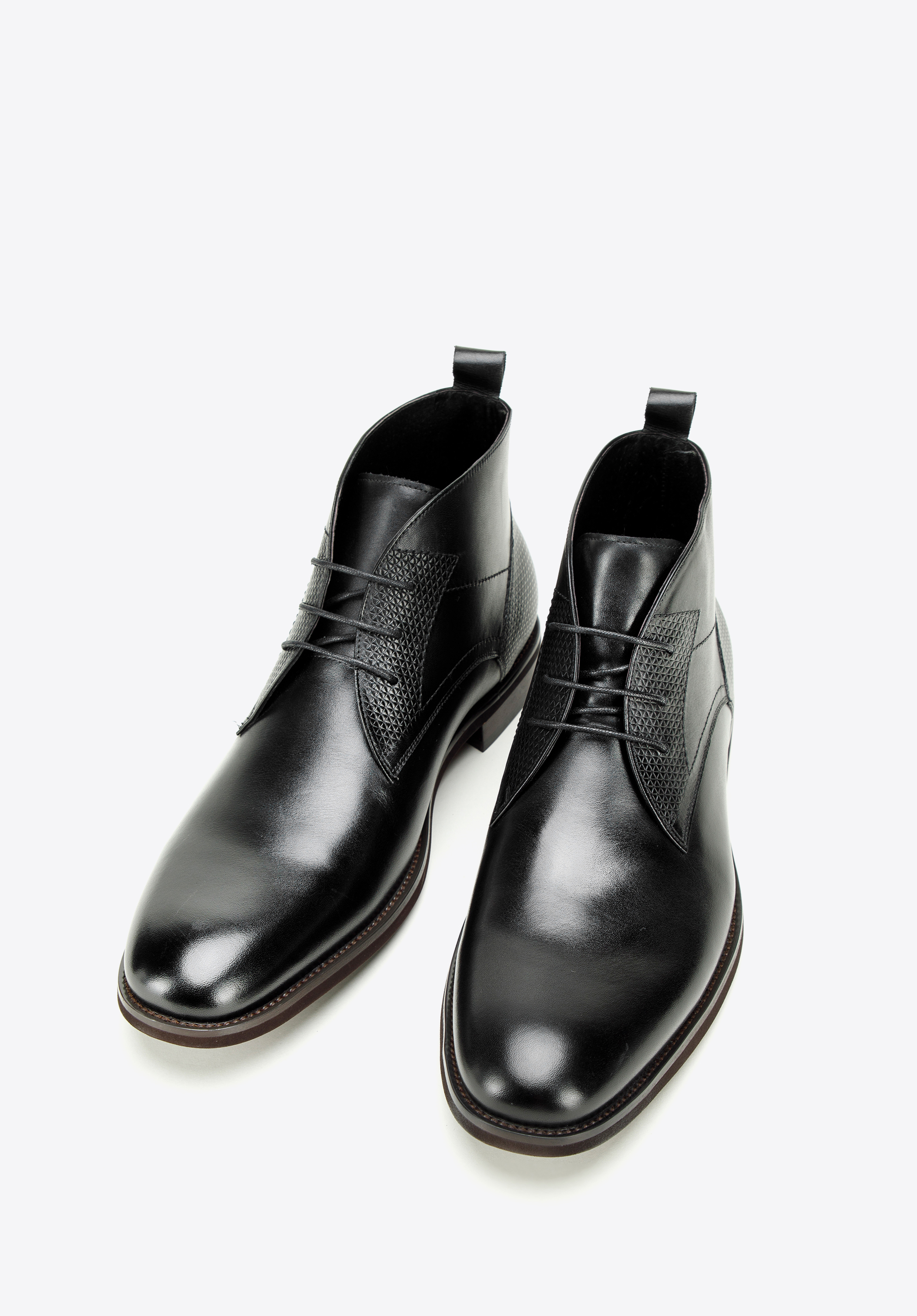 Herren-Schnürstiefel aus Leder mit geometrischen Details, schwarz, 99-M-502-1-42, Bild 1