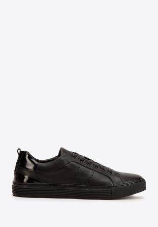 Herren-Sneaker aus Leder mit lackiertem Einsatz, schwarz, 93-M-502-1-41, Bild 1