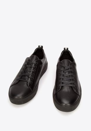 Herren-Sneaker aus Leder mit lackiertem Einsatz, schwarz, 93-M-502-1-40, Bild 1