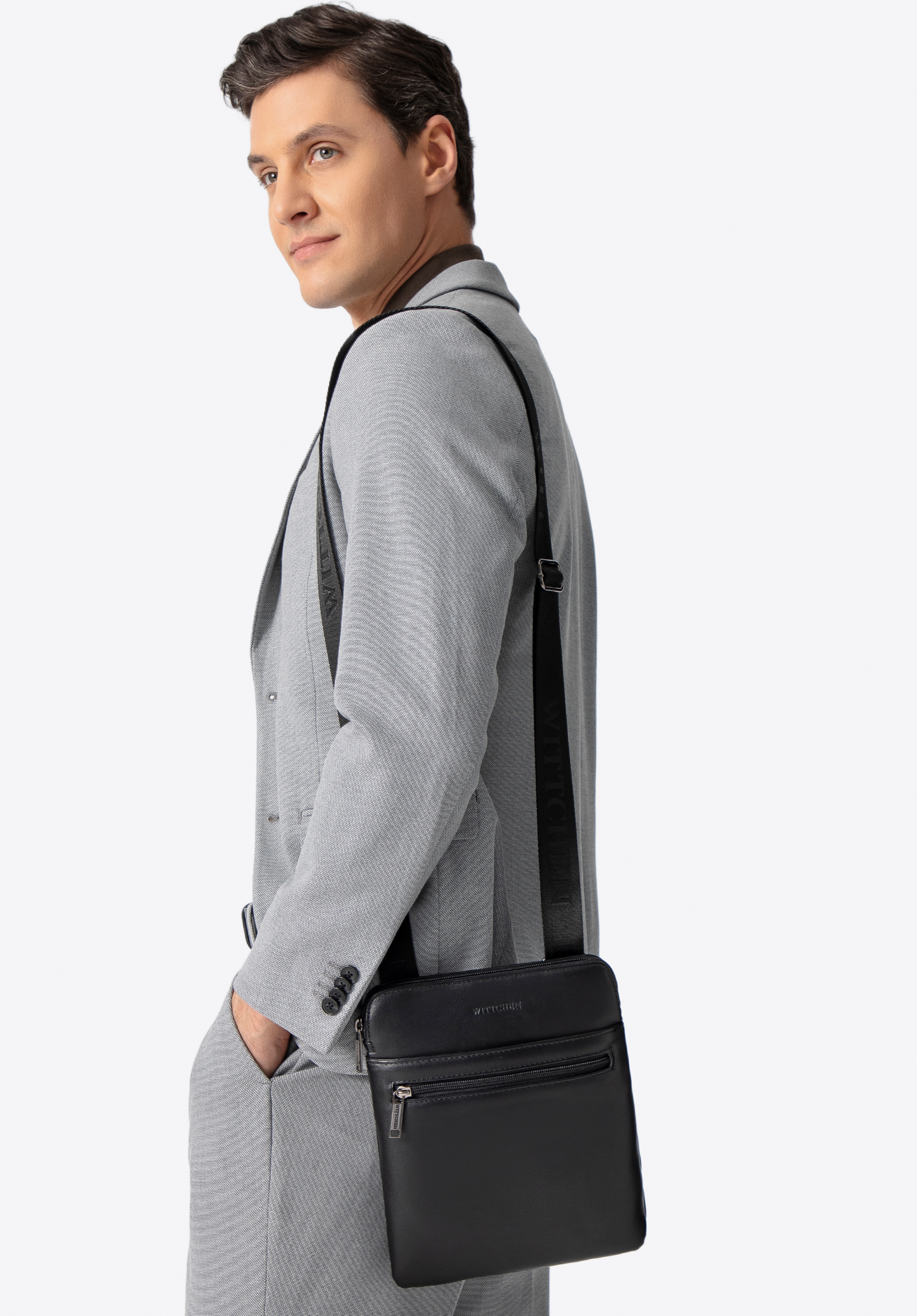 Herren-Umhängetasche aus Lederimitat, schwarz, 100-4P-908-1, Bild 1