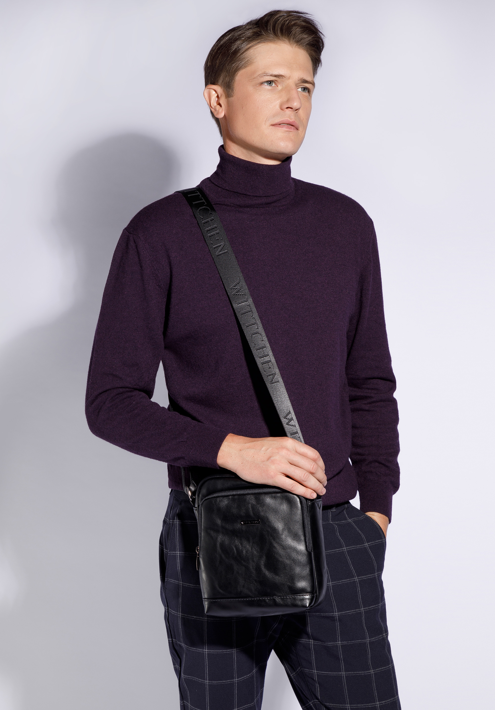 Herren-Umhängetasche mit Doppeltasche, schwarz, 94-4P-010-1, Bild 1