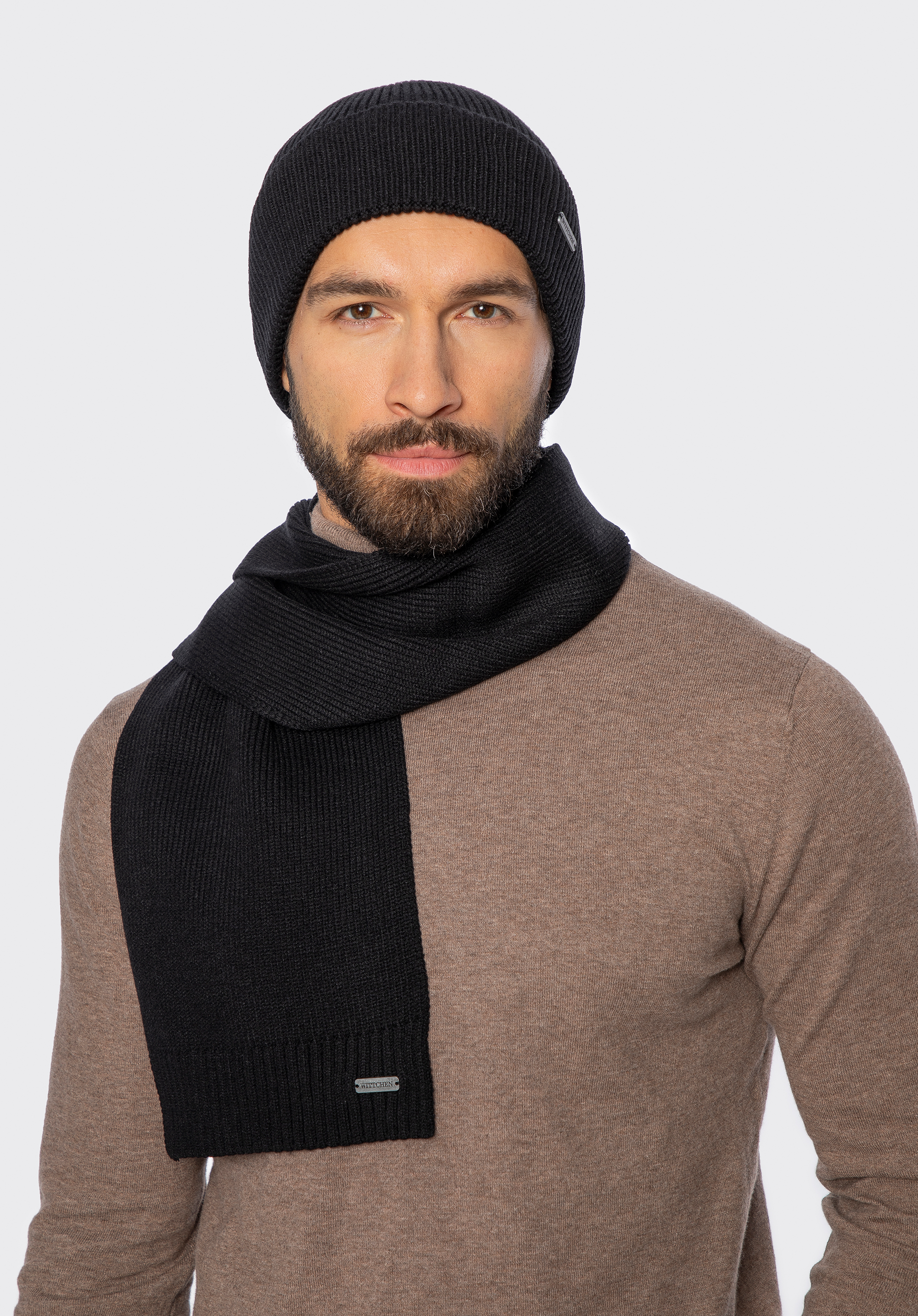 Herren Winterset: Mütze und Schal, schwarz, 101-SF-006-1, Bild 1