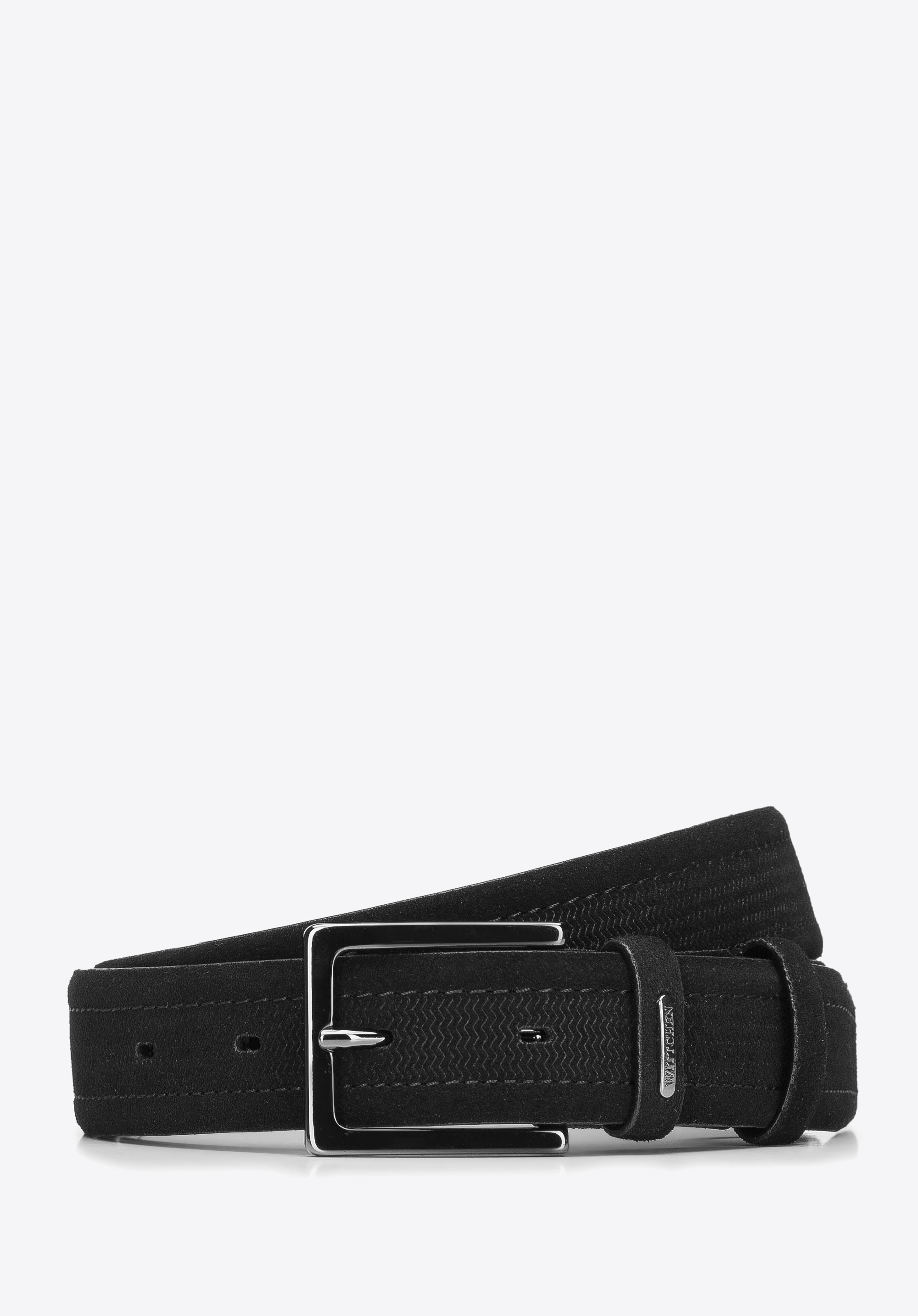 Herrengürtel aus Wildleder mit Prägung, schwarz, 93-8M-109-1-12, Bild 1