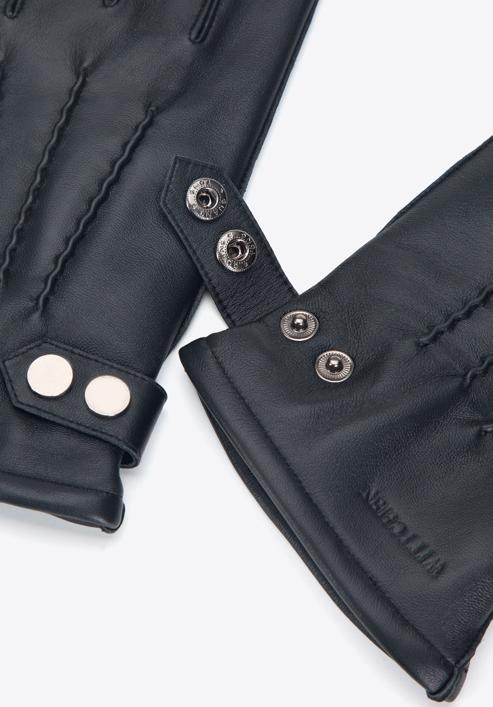 Herrenhandschuhe aus Leder mit dekorativen Druckknöpfen, schwarz, 39-6A-014-1-S, Bild 4