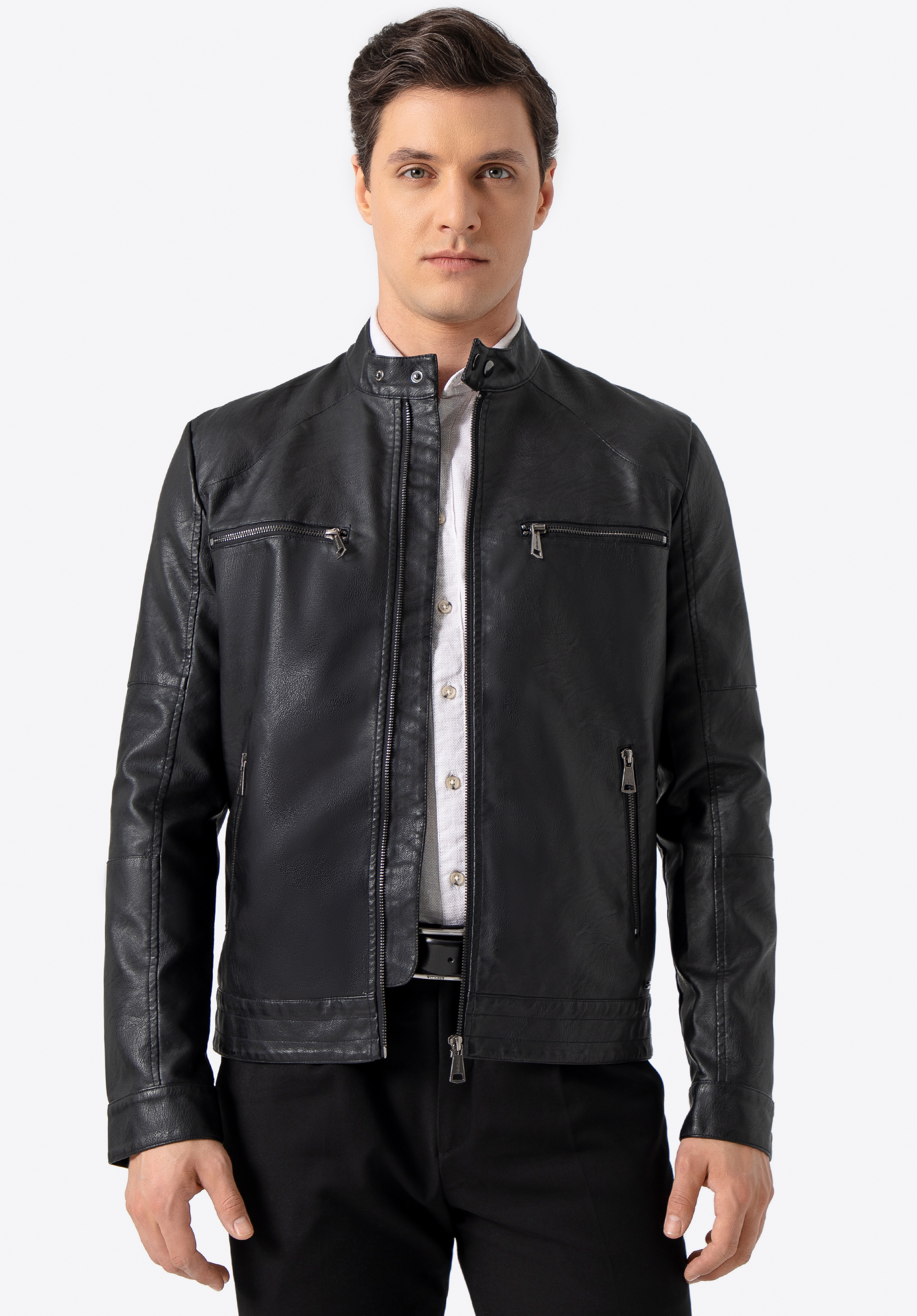 Herrenjacke aus Öko-Leder mit Stehkragen, schwarz, 97-9P-151-1-2XL, Bild 1