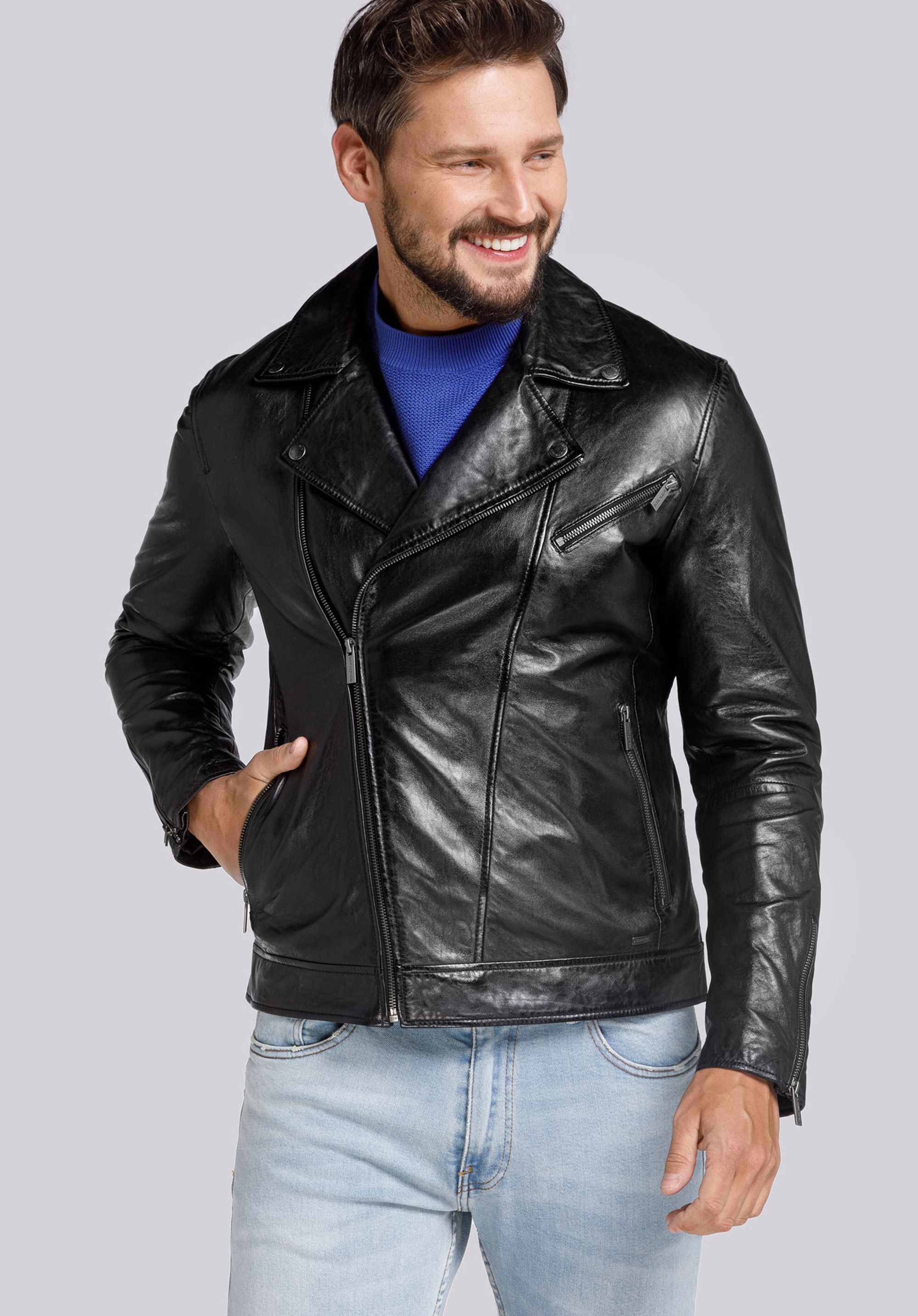 Herrenjacke aus Leder, schwarz, 94-09-852-1G-3XL, Bild 1