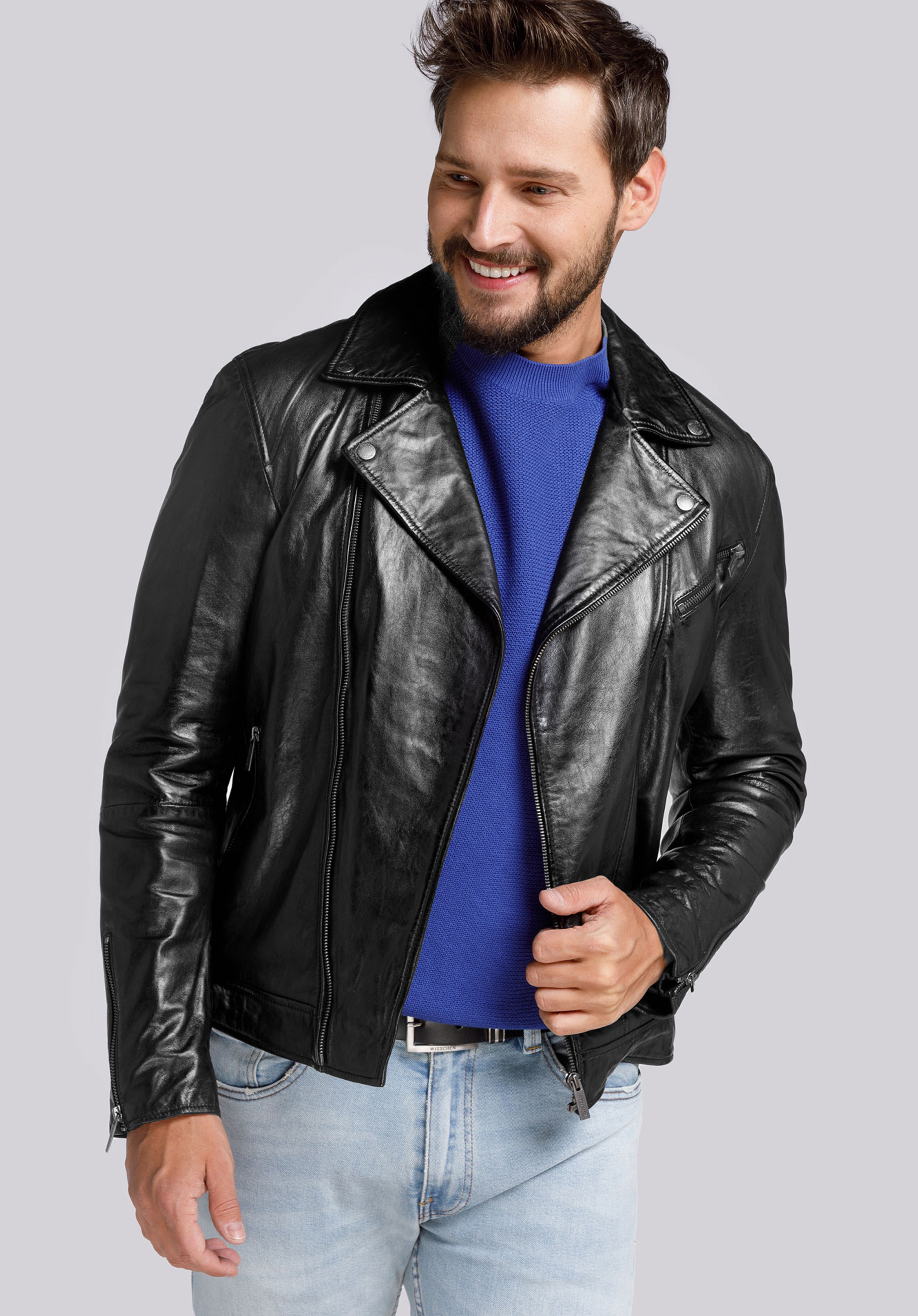 Herrenjacke aus Leder, schwarz, 94-09-852-1G-3XL, Bild 1