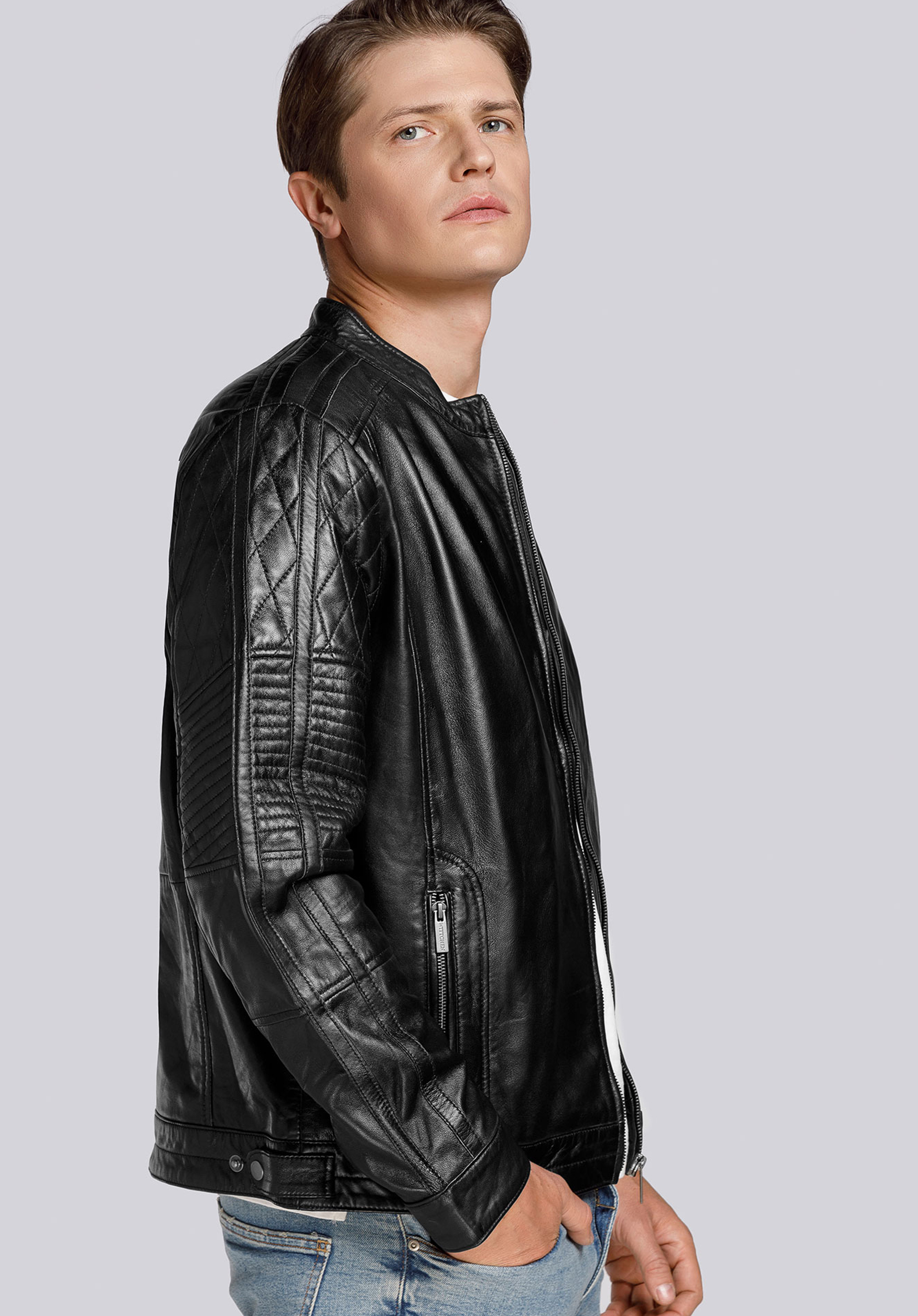 Herrenjacke aus Leder mit Streifen, schwarz, 93-09-601-1-S, Bild 1