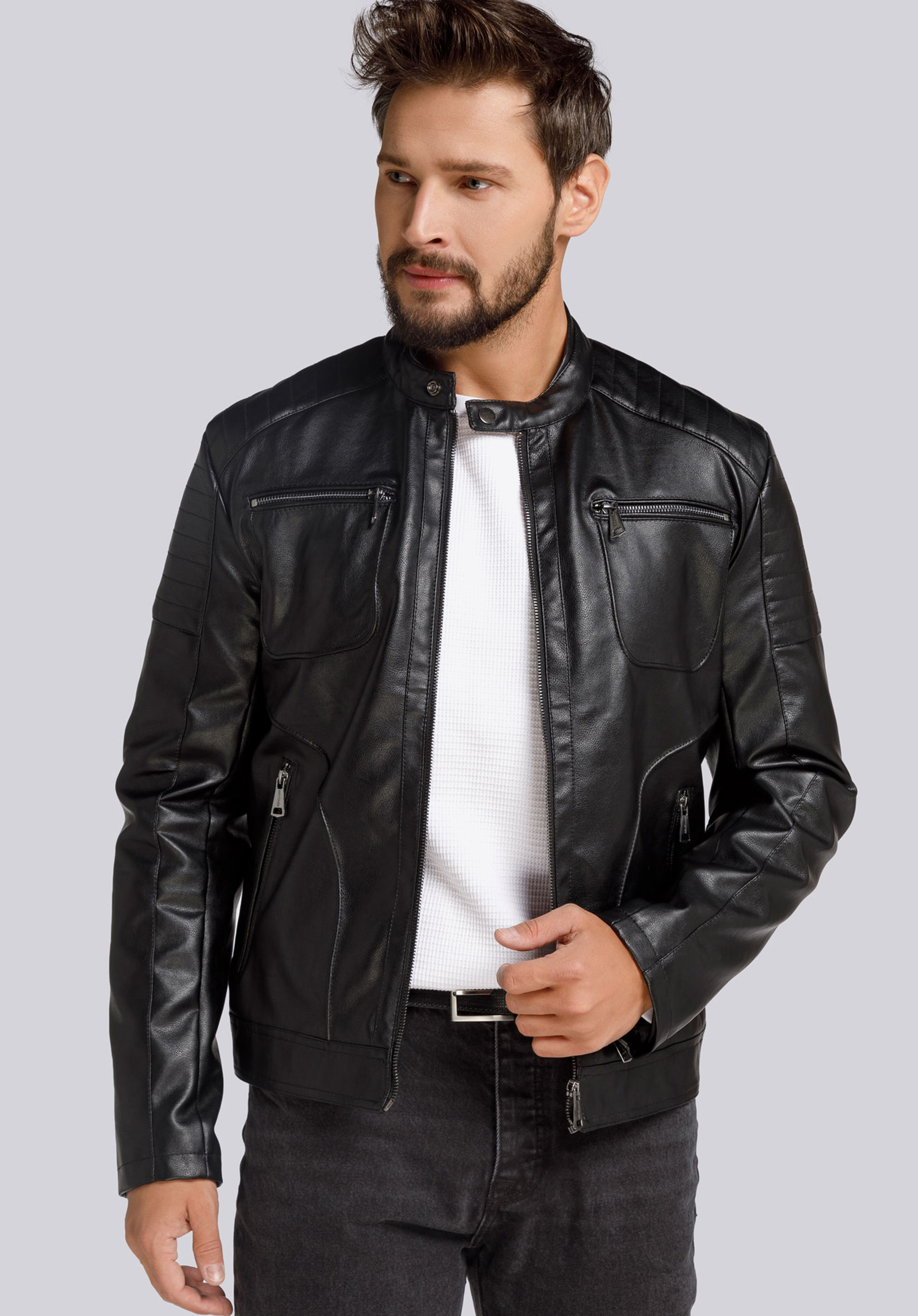 Herrenjacke mit gesäumten Taschen, schwarz, 94-9P-153-1-L, Bild 1