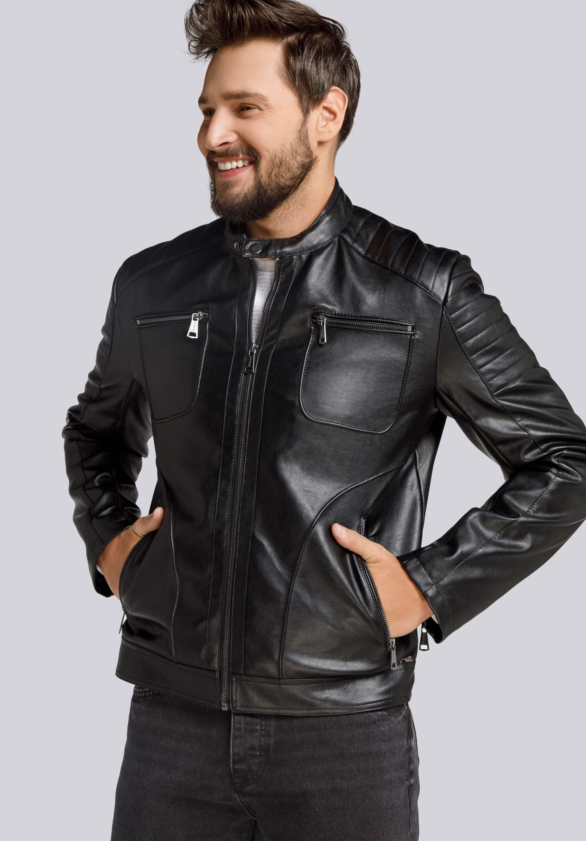 Herrenjacke mit gesäumten Taschen, schwarz, 94-9P-153-1-L, Bild 1