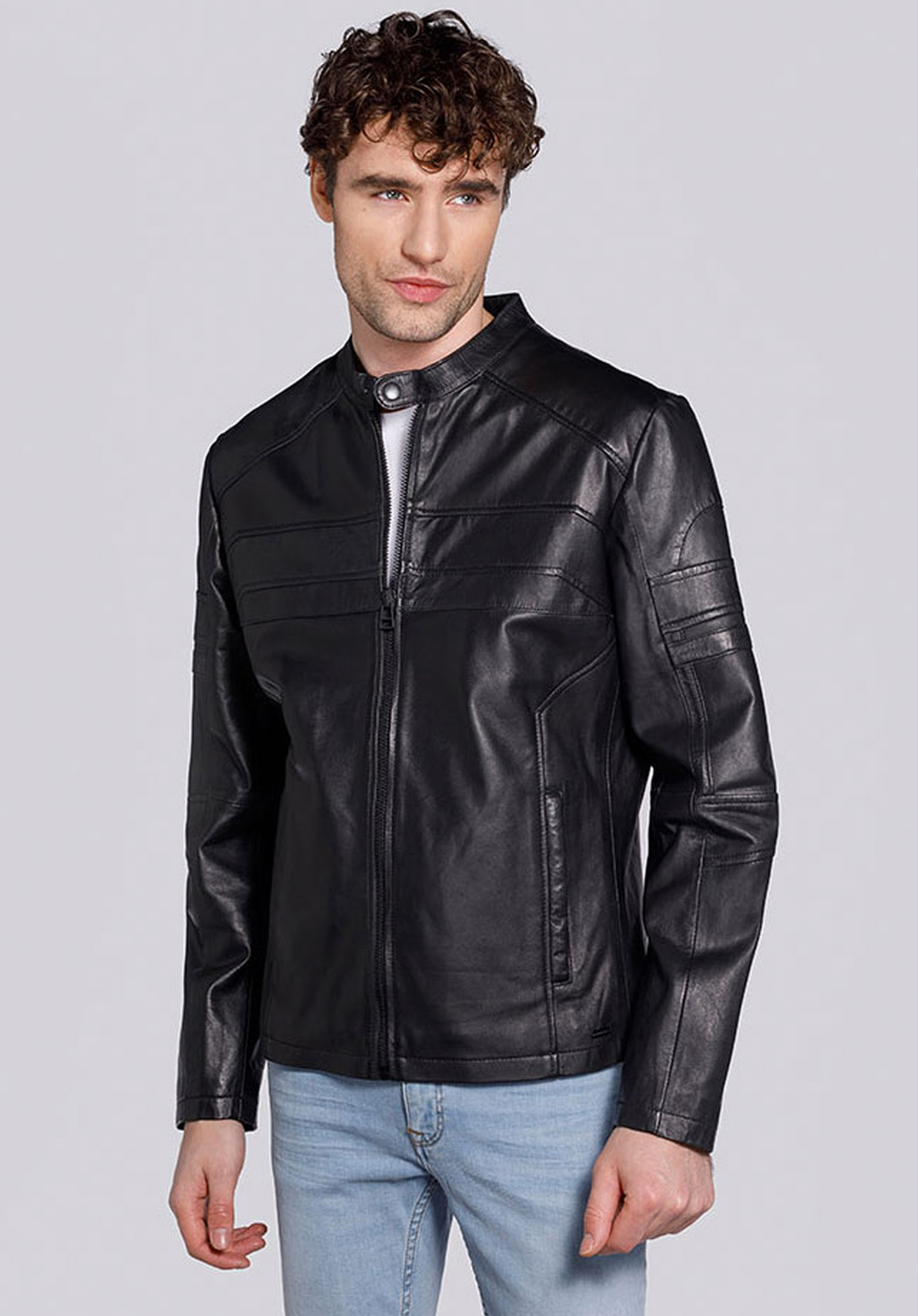 Herrenlederjacke mit Reißverschluss, schwarz, 93-09-609-1-S, Bild 1