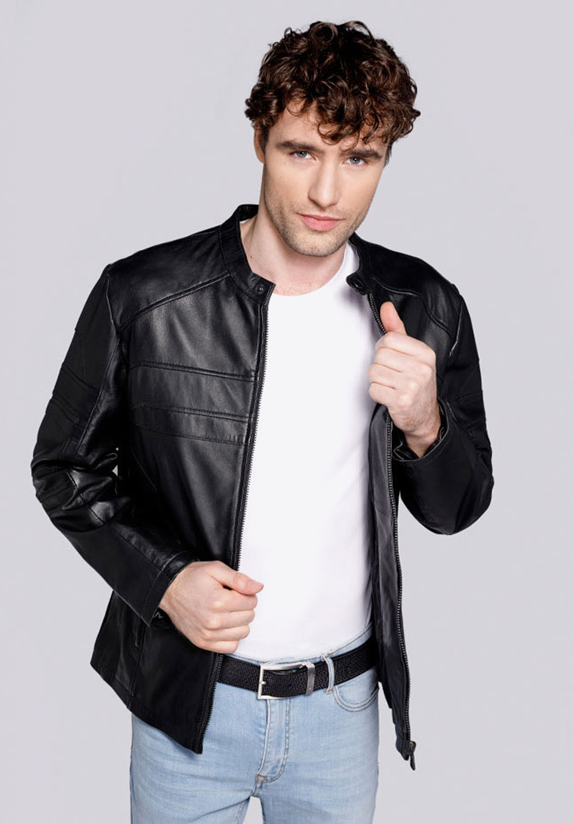 Herrenlederjacke mit Reißverschluss, schwarz, 93-09-609-1-S, Bild 1