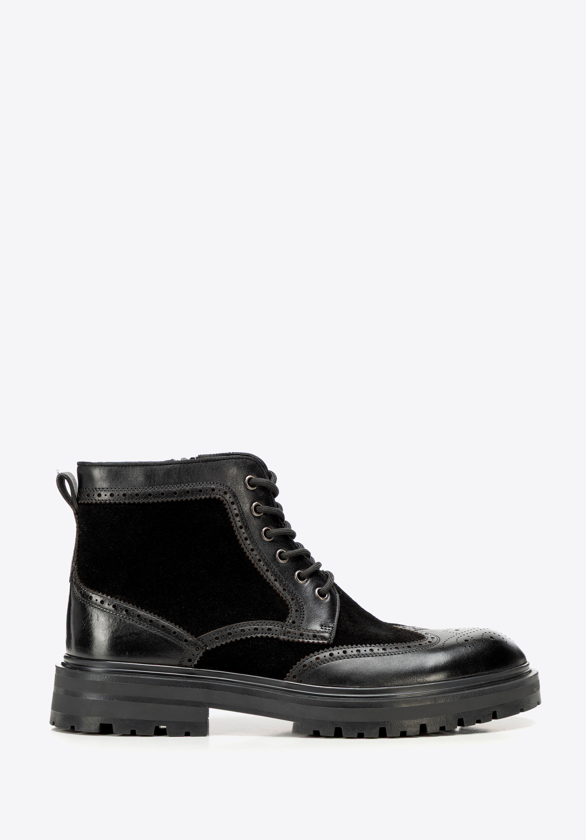 Herrenstiefel aus Leder mit perforierten Details, schwarz, 101-M-515-1-41, Bild 1